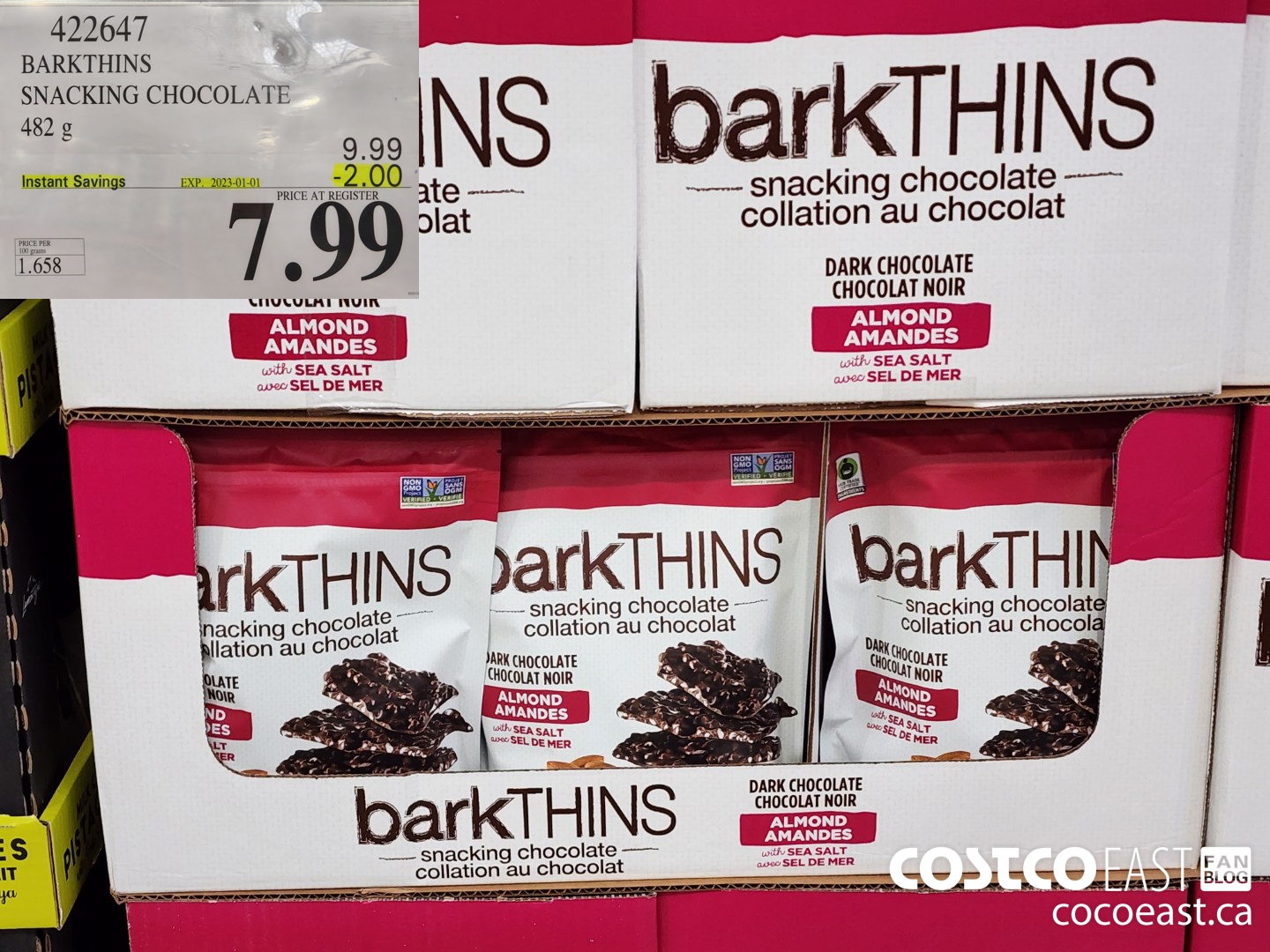 422647 BARKTHINS SNACKING CHOCOLATE 482 G ($2.00 INSTANT SAVINGS EXPIRES ON 2023-01-01) $7.99