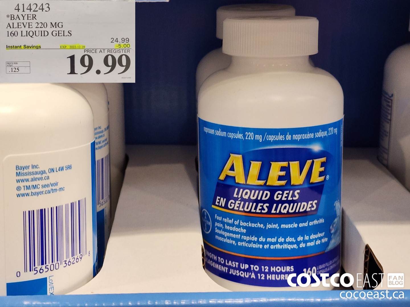 414243 BAYER ALEVE 220 MG 160 LIQUID GELS ($5.00 INSTANT SAVINGS EXPIRES ON 2022-12-18) $19.99