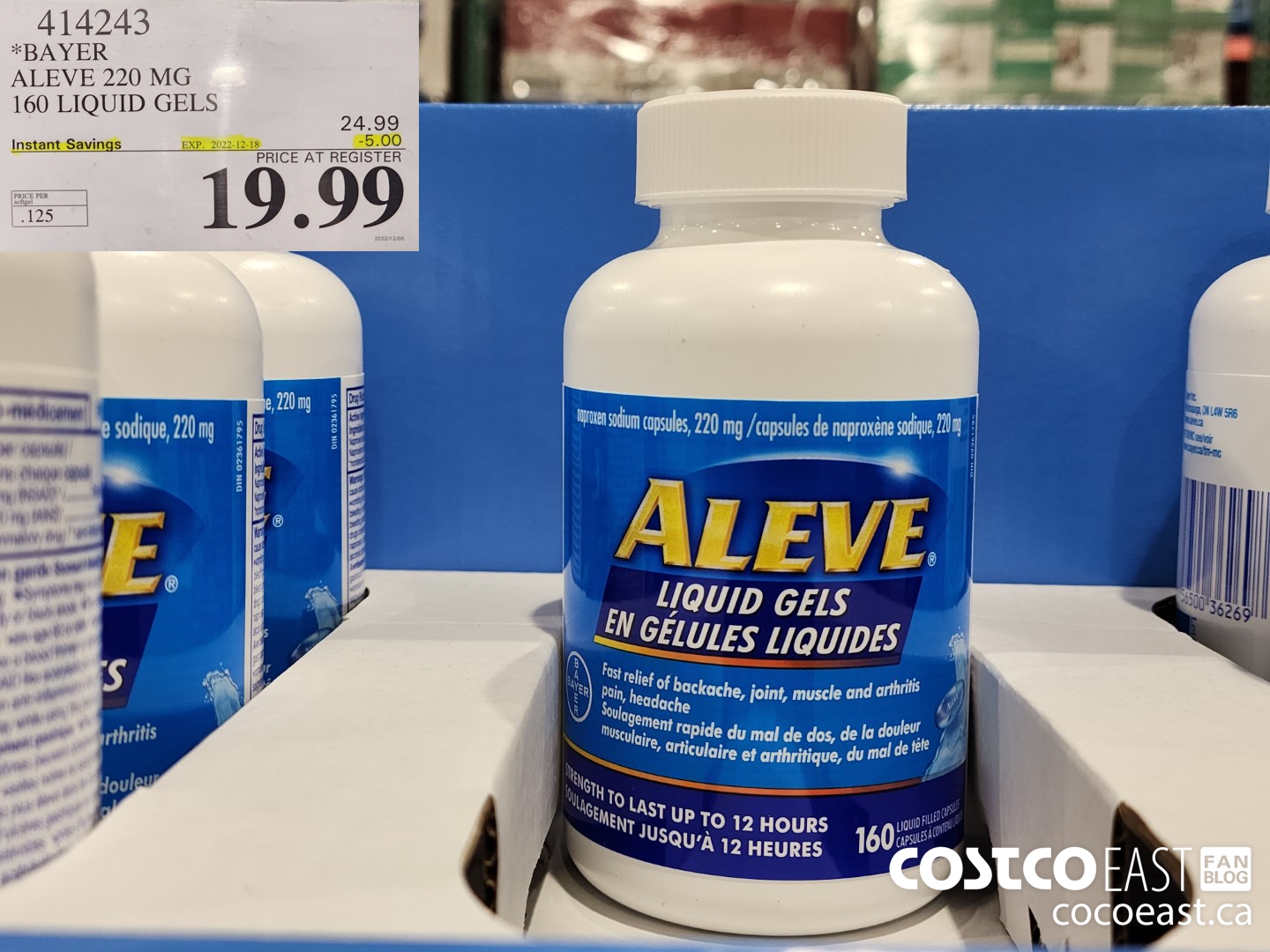 414243 BAYER ALEVE 220 MG 160 LIQUID GELS ($5.00 INSTANT SAVINGS EXPIRES ON 2022-12-18) $19.99