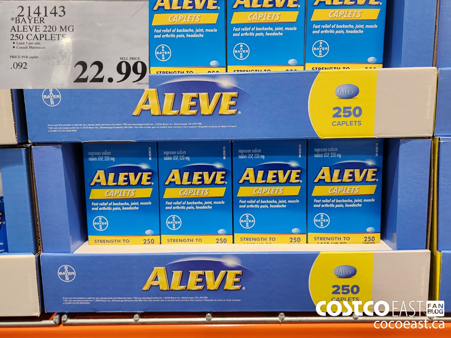 214143 BAYER ALEVE 220 MG 250 CAPS $22.99