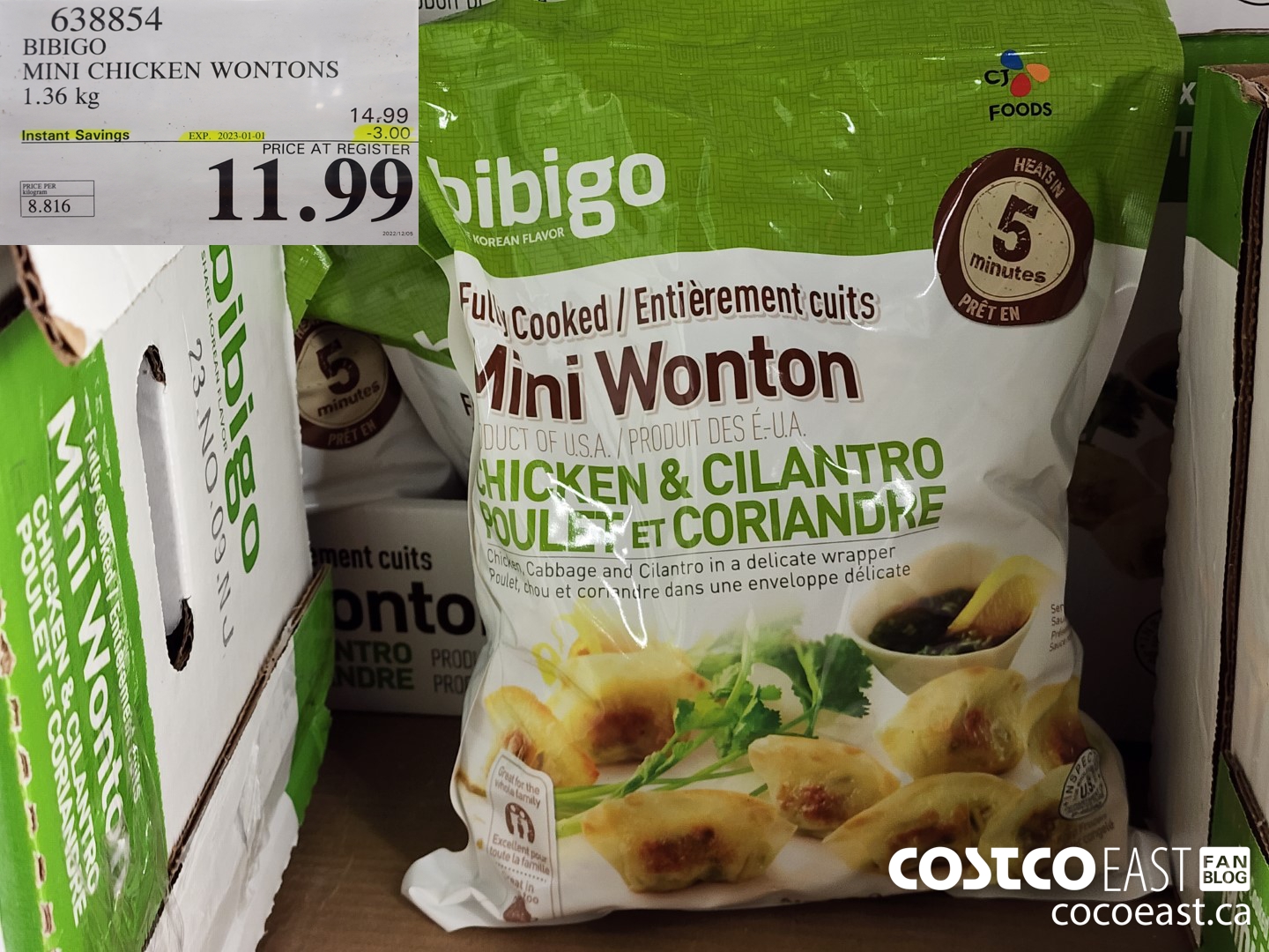 638854 BIBIGO MINI CHICKEN WONTONS 1.36 KG ($3.00 INSTANT SAVINGS EXPIRES ON 2023-01-01) $11.99