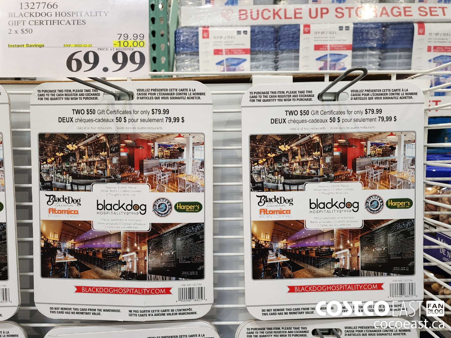 1327766 BLACKDOG HOSPITALITY GIFT CERTIFICATES 2 X $50 20122-12-25 ($10.00 INSTANT SAVINGS) $69.99