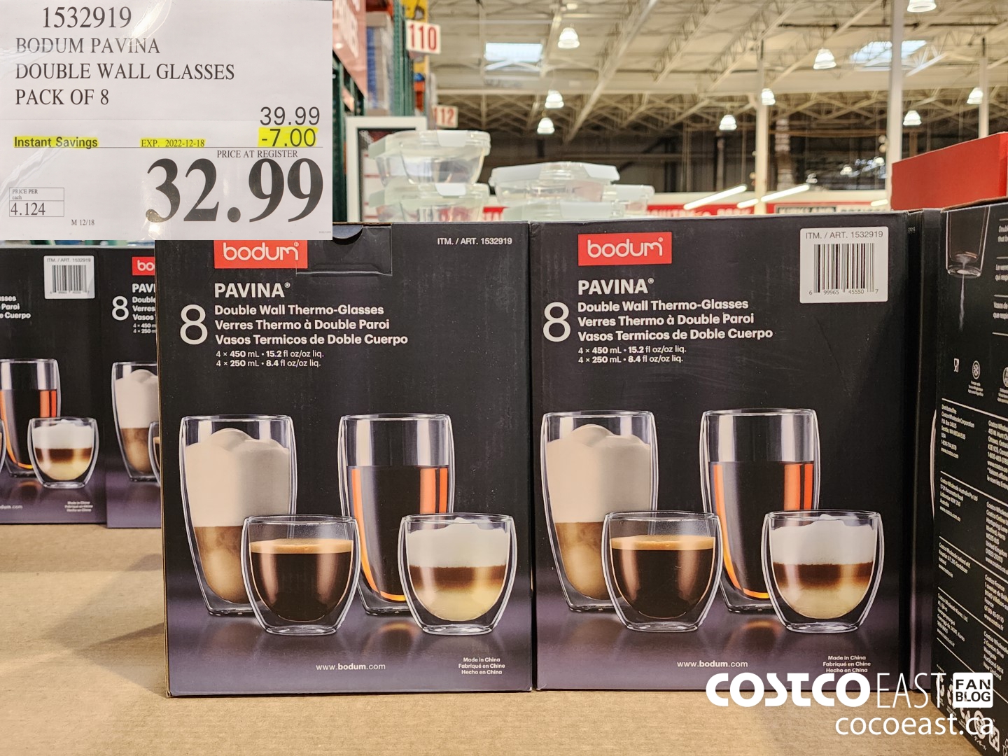 1532919 BODUM PAVINA DOUBLE WALL GLASSES PACK OF 8 ($7.00 INSTANT SAVINGS EXPIRES ON 2022-12-18) $32.99