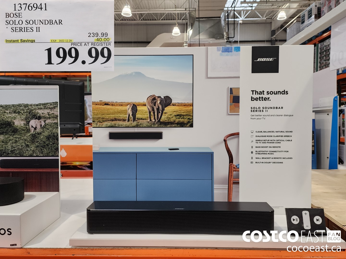 1376941 BOSE SOLO SOUNDBAR SERIES II ($40.00 INSTANT SAVINGS EXPIRES ON 2022-12-29) $199.99