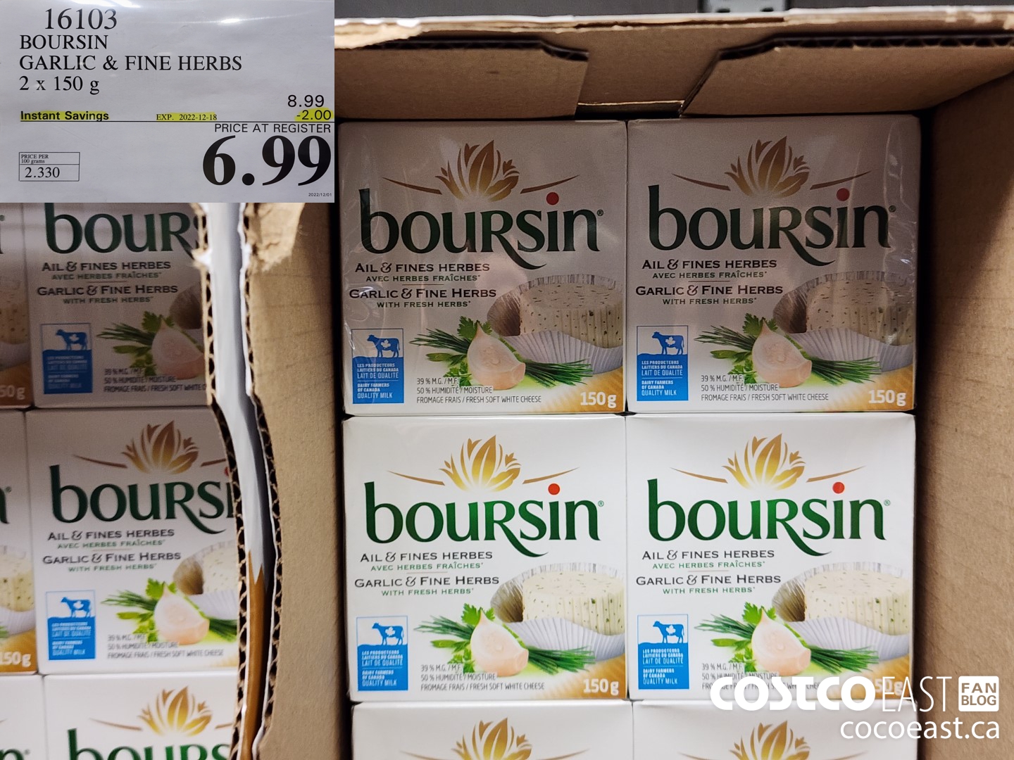 16103 BOURSIN GARLIC & FINE HERBS 2 X 150 G 200 ($2.00 INSTANT SAVINGS EXPIRES ON 2022-12-18) $6.99