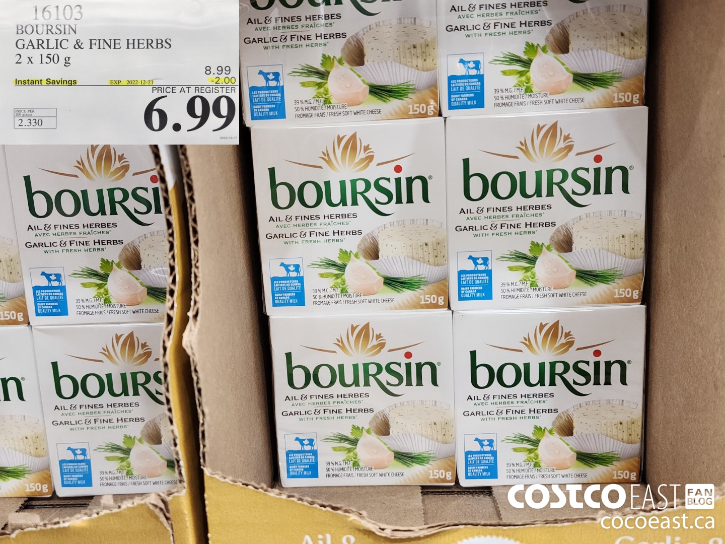 16103 BOURSIN GARLIC & FINE HERBS 2 X 150 G ($2.00 INSTANT SAVINGS EXPIRES ON 2022-12-21) $6.99
