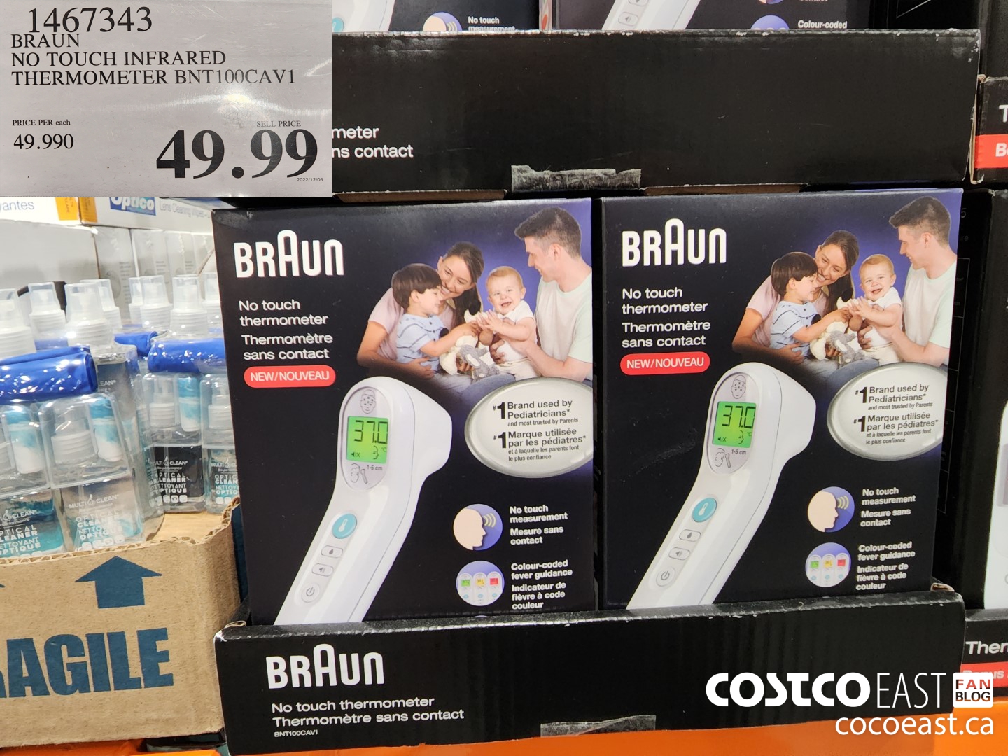1467343 BRAUN NO TOUCH INFRARED THERMOMETER BNT100CAV1 $49.99
