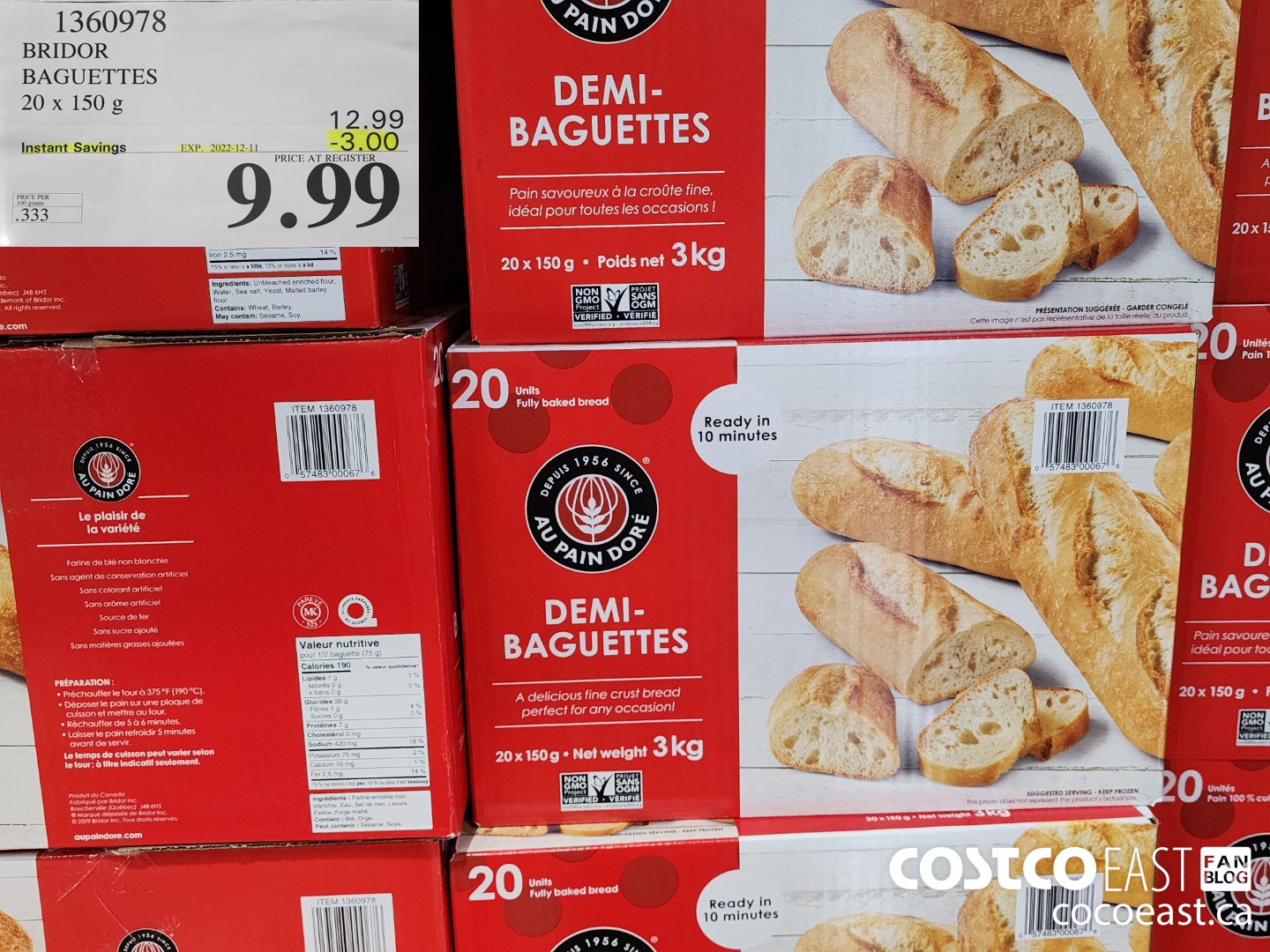 1360978 BRIDOR BAGUETTES 20 X 150 G ($3.00 INSTANT SAVINGS EXPIRES ON 2022-12-11) $9.99