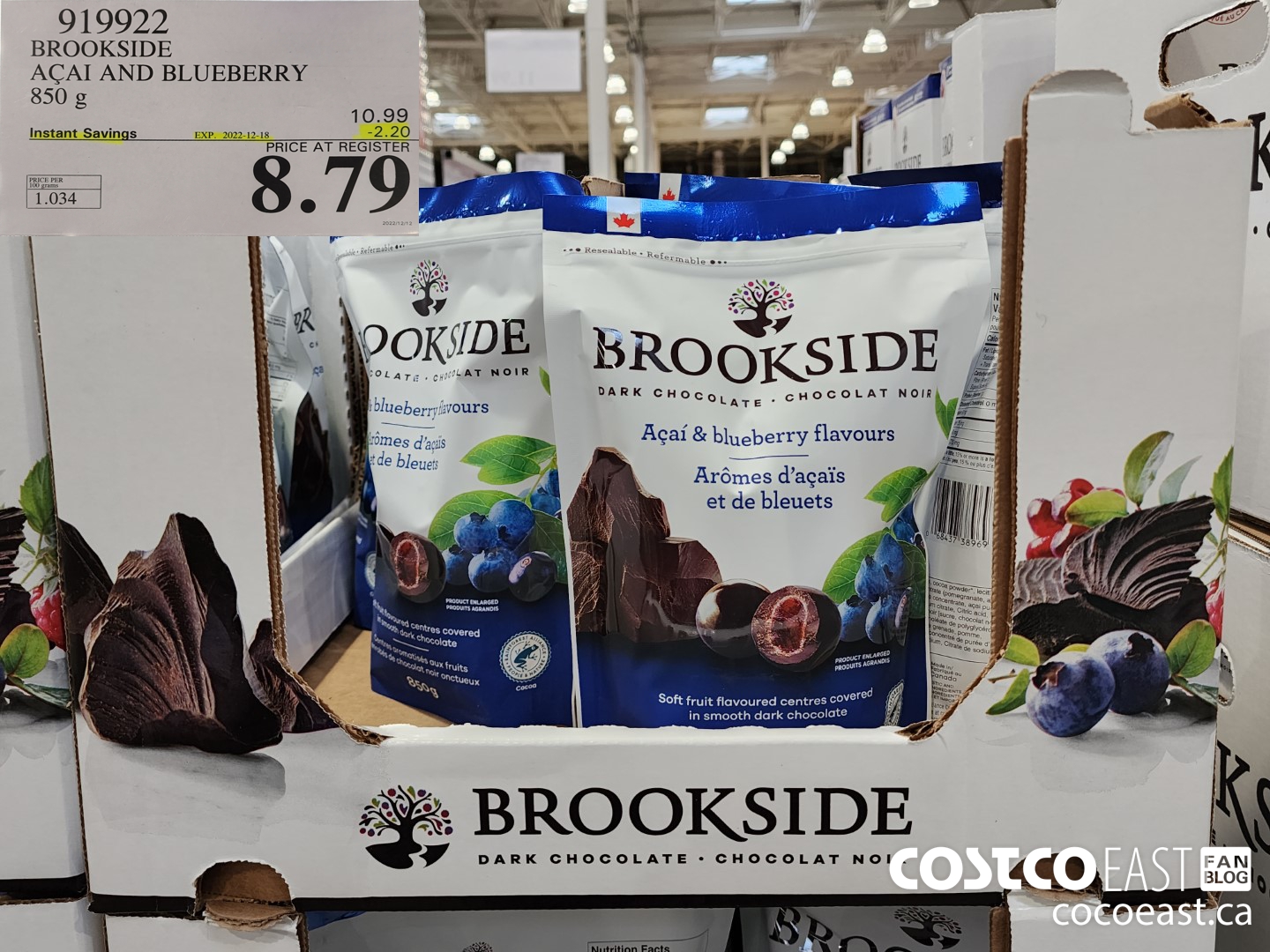 919922 BROOKSIDE DARK CHOCOLATE ACAI 850 g ($2.20 INSTANT SAVINGS EXPIRES ON 2022-12-18) $8.79