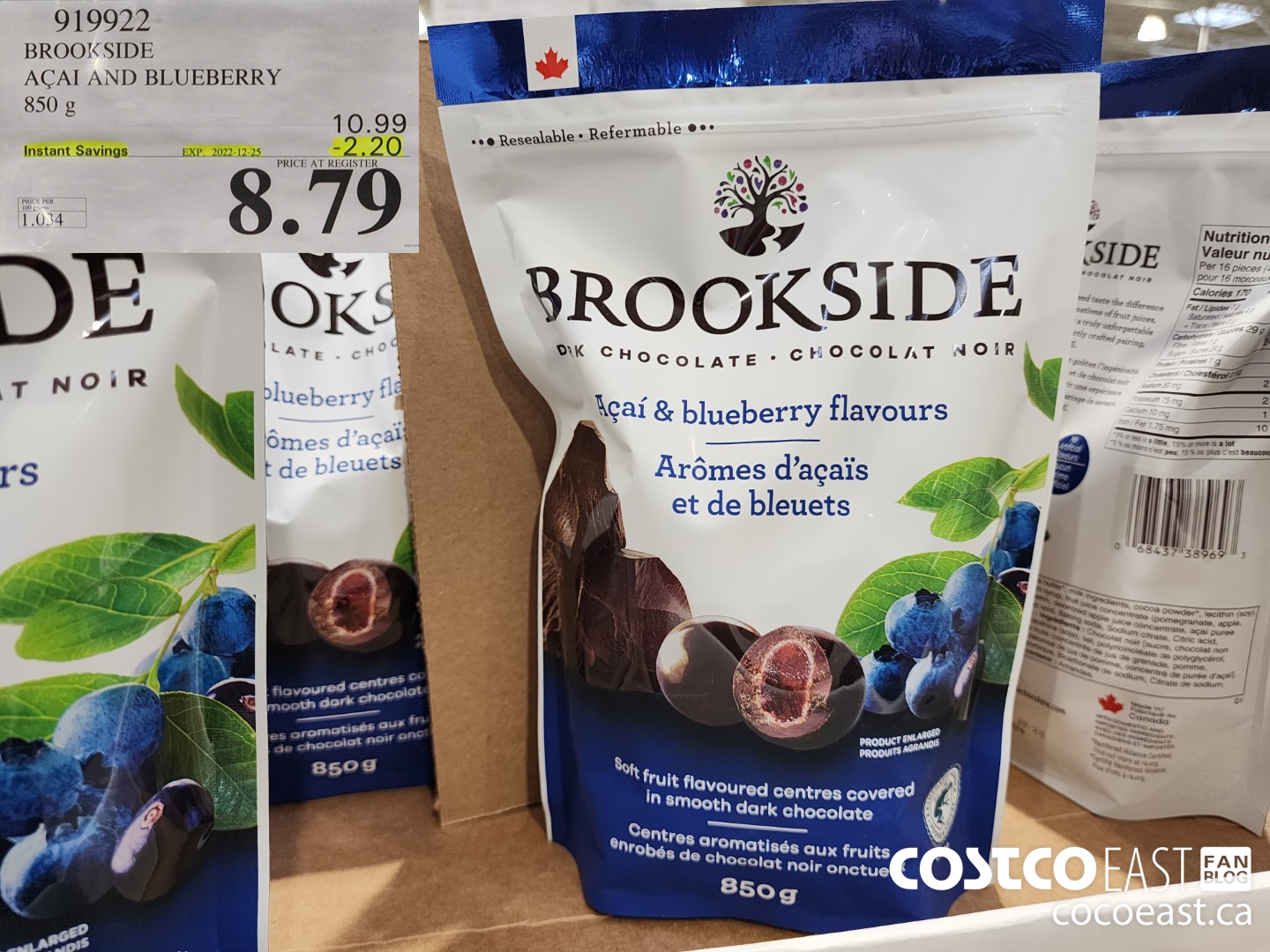 919922 BROOKSIDE DARK CHOCOLATE ACAI 850 g ($2.20 INSTANT SAVINGS EXPIRES ON 2022-12-25) $8.79