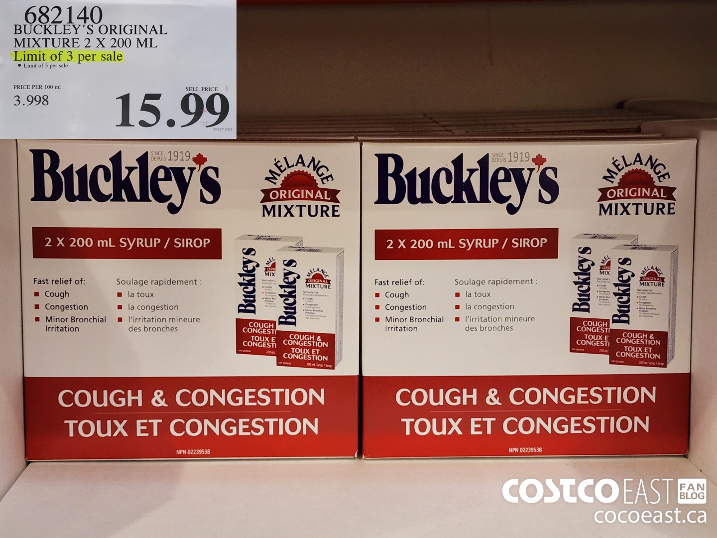 682140 BUCKLE ORIGINAL MIXTURE 2 X 200 ML limit of 3 per sale $15.99