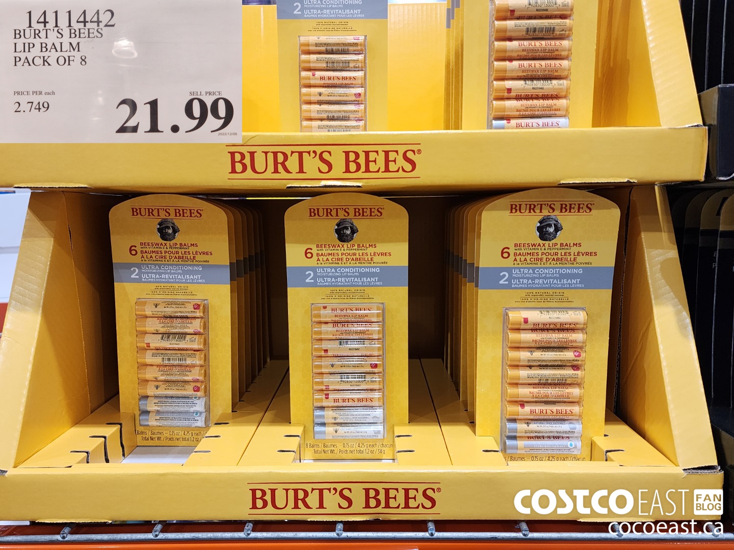 1411442 BURT'S BEES LIP BALM - PACK OF 8 $21.99
