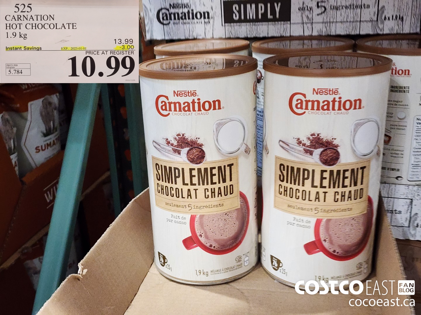 525 CARNATION HOT CHOCOLATE 1.9 KG ($3.00 INSTANT SAVINGS EXPIRES ON 2023-01-01) $10.99