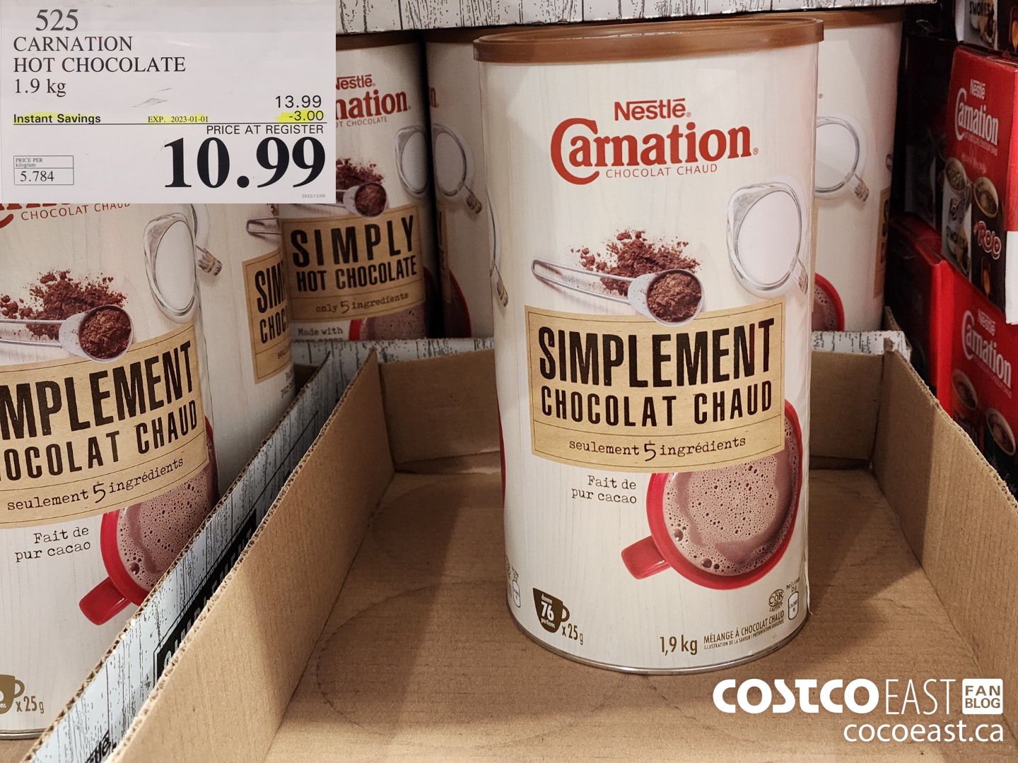 525 CARNATION HOT CHOCOLATE 1.9 KG ($3.00 INSTANT SAVINGS EXPIRES ON 2023-01-01) $10.99