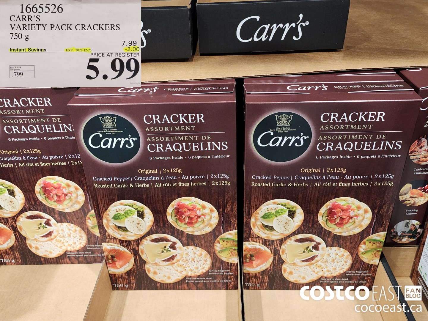 1665526 CARR'S VARIETY PACK CRACKERS 750 G ($2.00 INSTANT SAVINGS EXPIRES ON 2022-12-25) $5.99