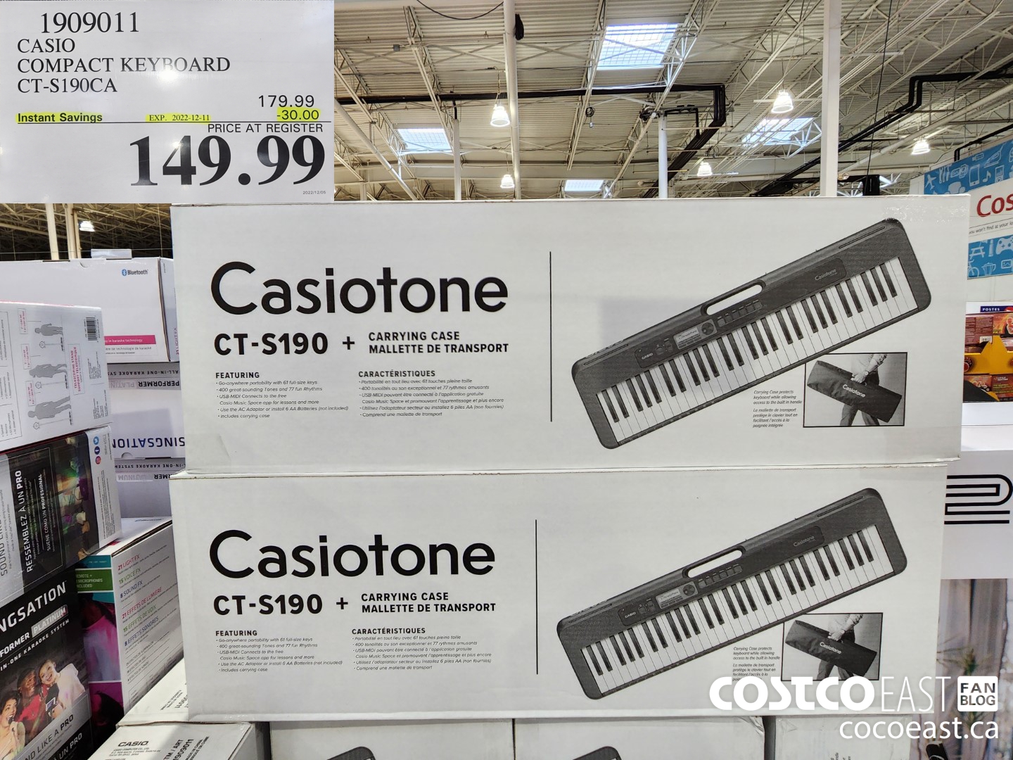 1909011 CASIO COMPACT KEYBOARD CT-S190CA ($30.00 INSTANT SAVINGS EXPIRES ON 2022-12-11) $149.99