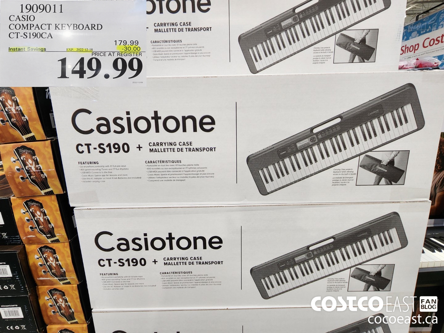 1909011 CASIO COMPACT KEYBOARD CT-S190CA ($30.00 INSTANT SAVINGS EXPIRES ON 2022-12-18) $149.99