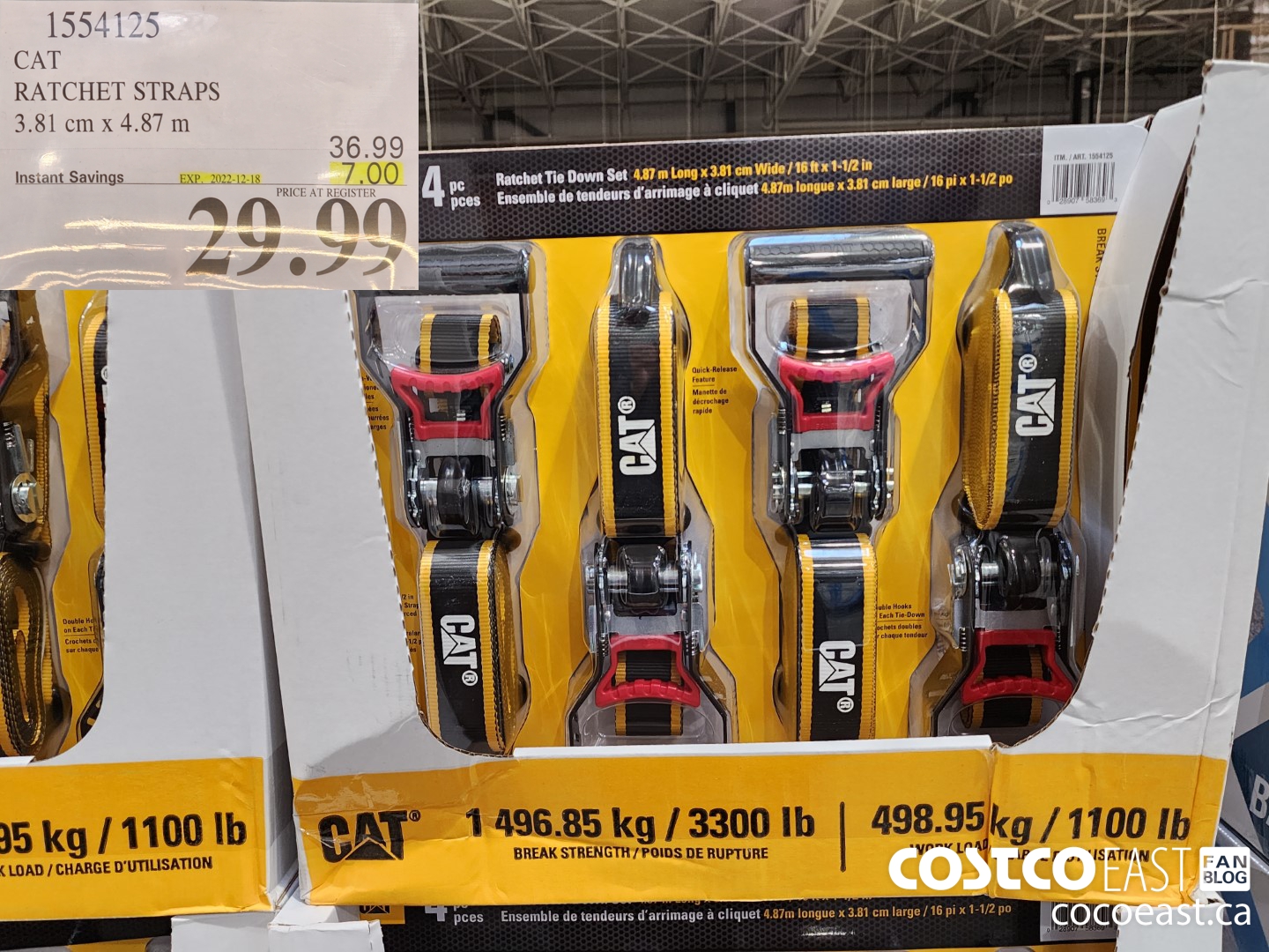 1554125 CAT RATCHET STRAPS 4 PACK 3.81cm x 4.87m ($7.00 INSTANT SAVINGS EXPIRES ON 2022-12-18) $29.99