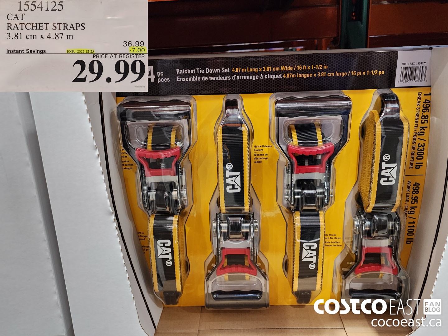 1554125 CAT RATCHET STRAPS 4 PACK 3.81cm x 4.87m ($7.00 INSTANT SAVINGS EXPIRES ON 2022-12-25) $29.99