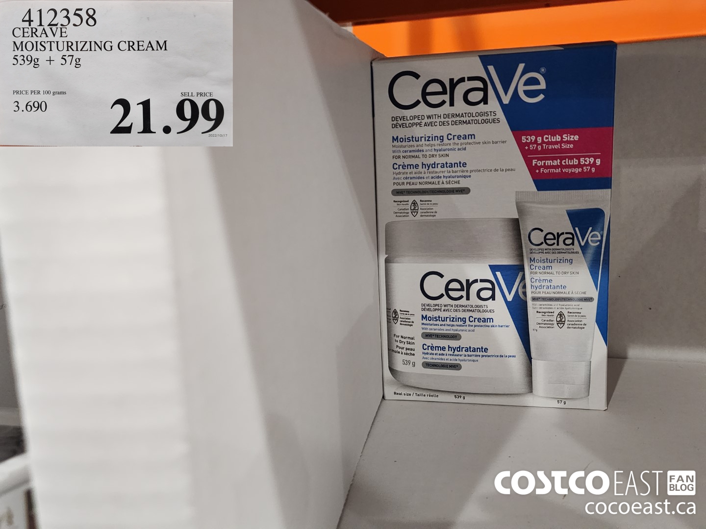 412358 CERAVE MOISTURIZING CREAM 539g + 57g $21.99