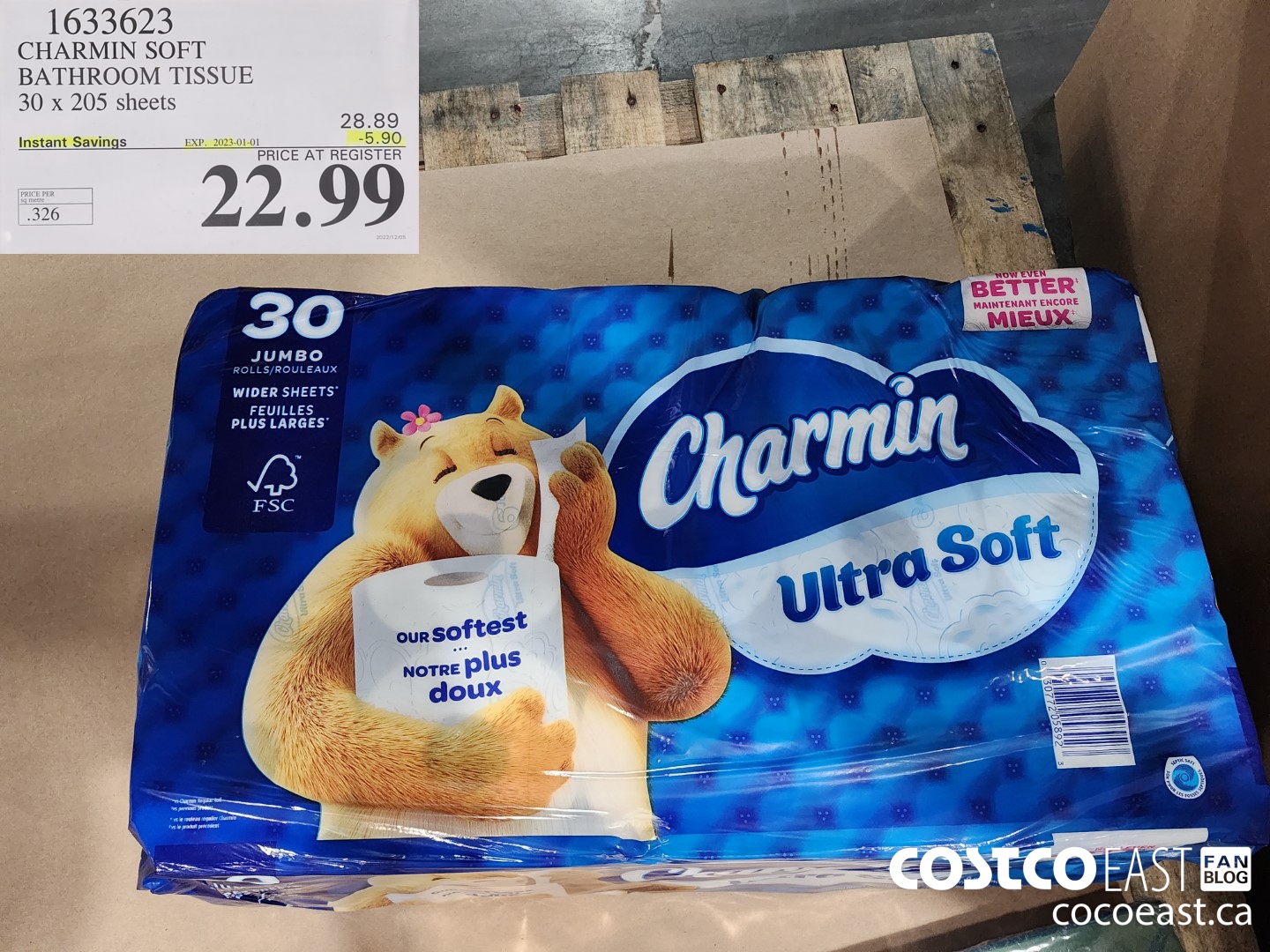 1633623 CHARMIN SOFT BATHROOM TISSUE 30 x 205 sheets ($5.90 INSTANT SAVINGS EXPIRES ON 2023-01-01) $22.99