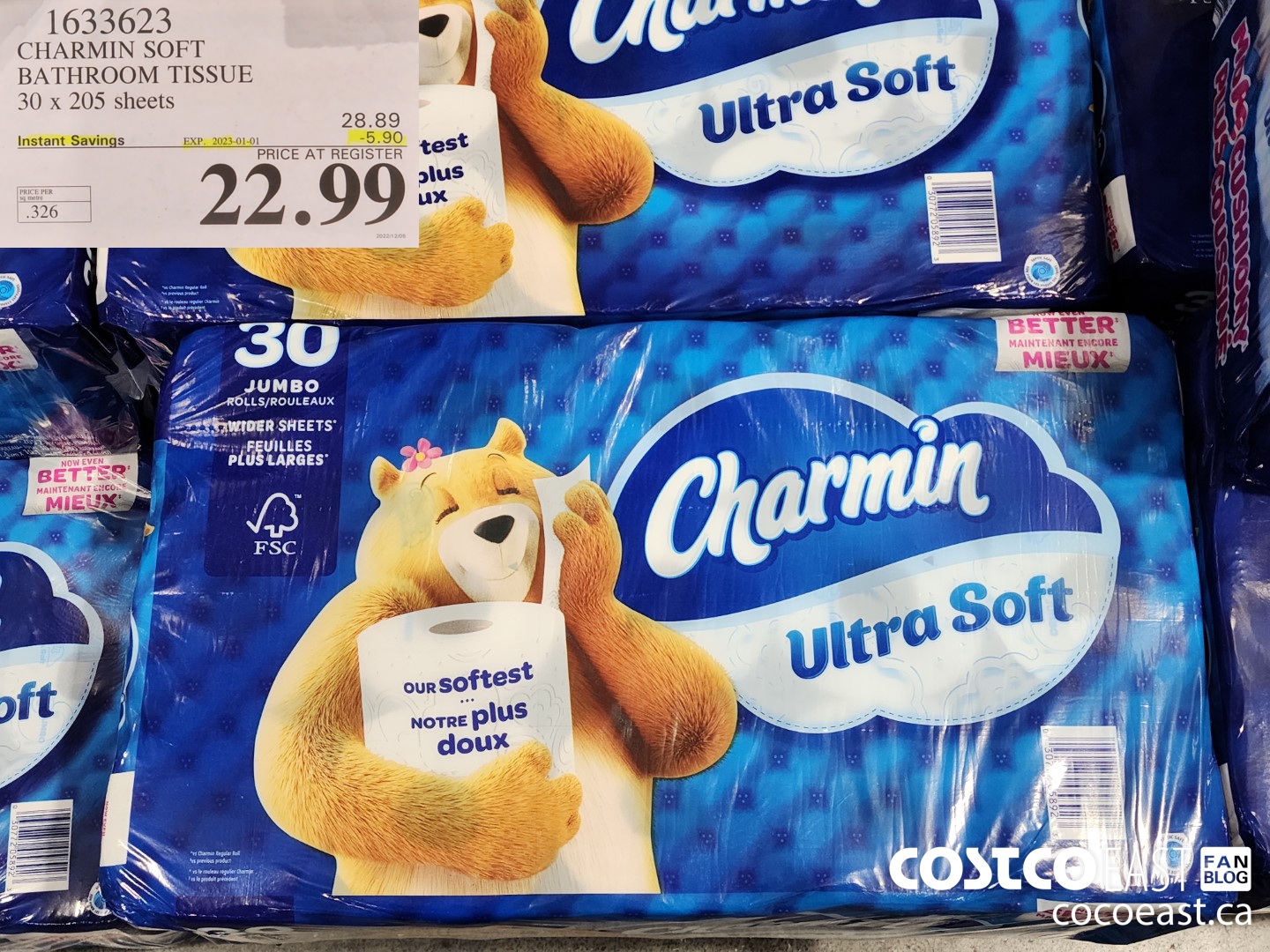 1633623 CHARMIN SOFT BATHROOM TISSUE 30 x 205 sheets ($5.90 INSTANT SAVINGS EXPIRES ON 2023-01-01) $22.99