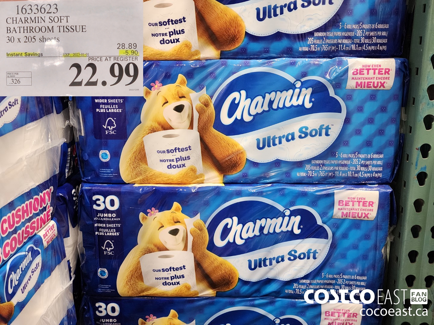1633623 CHARMIN SOFT BATHROOM TISSUE 30 x 205 sheets ($5.90 INSTANT SAVINGS EXPIRES ON 2023-01-01) $22.99