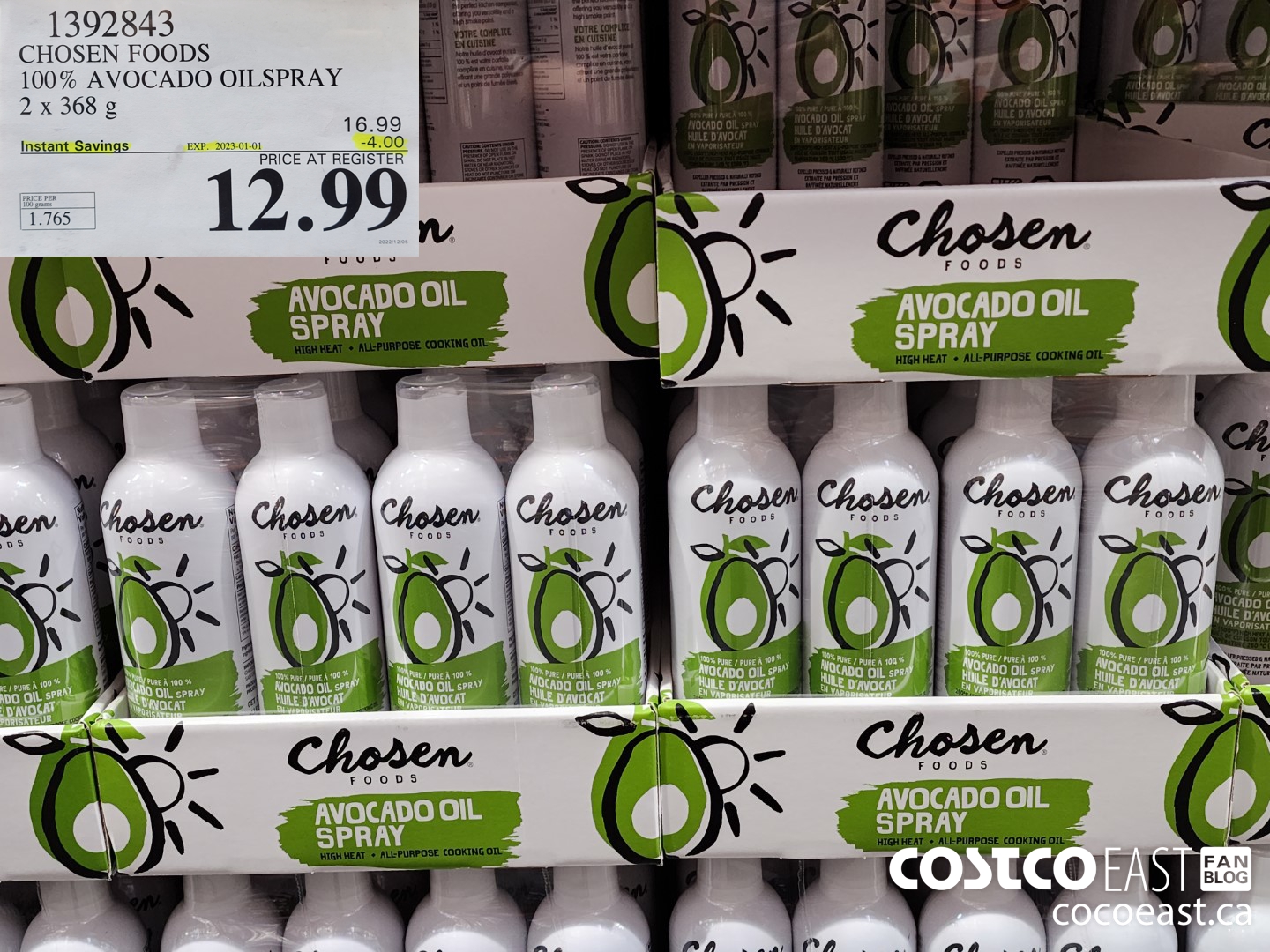 1392843 CHOSEN FOODS 100% AVOCADO OILSPRAY 2 x 368 G ($4.00 INSTANT SAVINGS EXPIRES ON 2023-01-01) $12.99