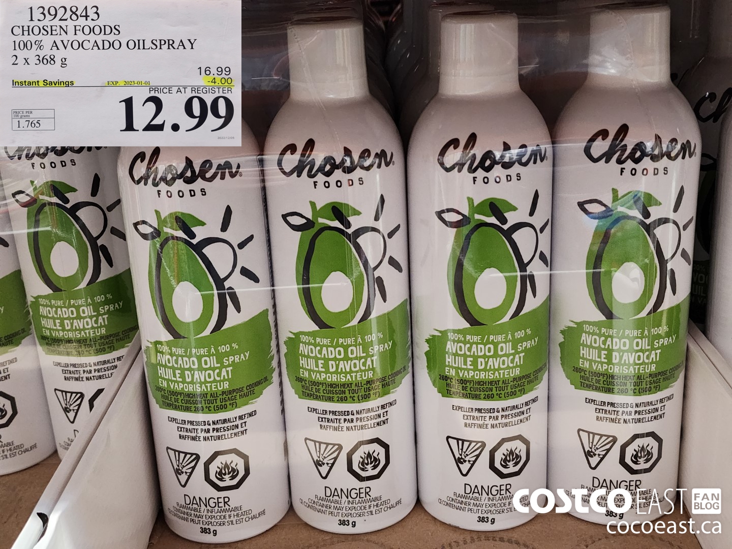 1392843 CHOSEN FOODS 100% AVOCADO OILSPRAY 2 x 368 G ($4.00 INSTANT SAVINGS EXPIRES ON 2023-01-01) $12.99