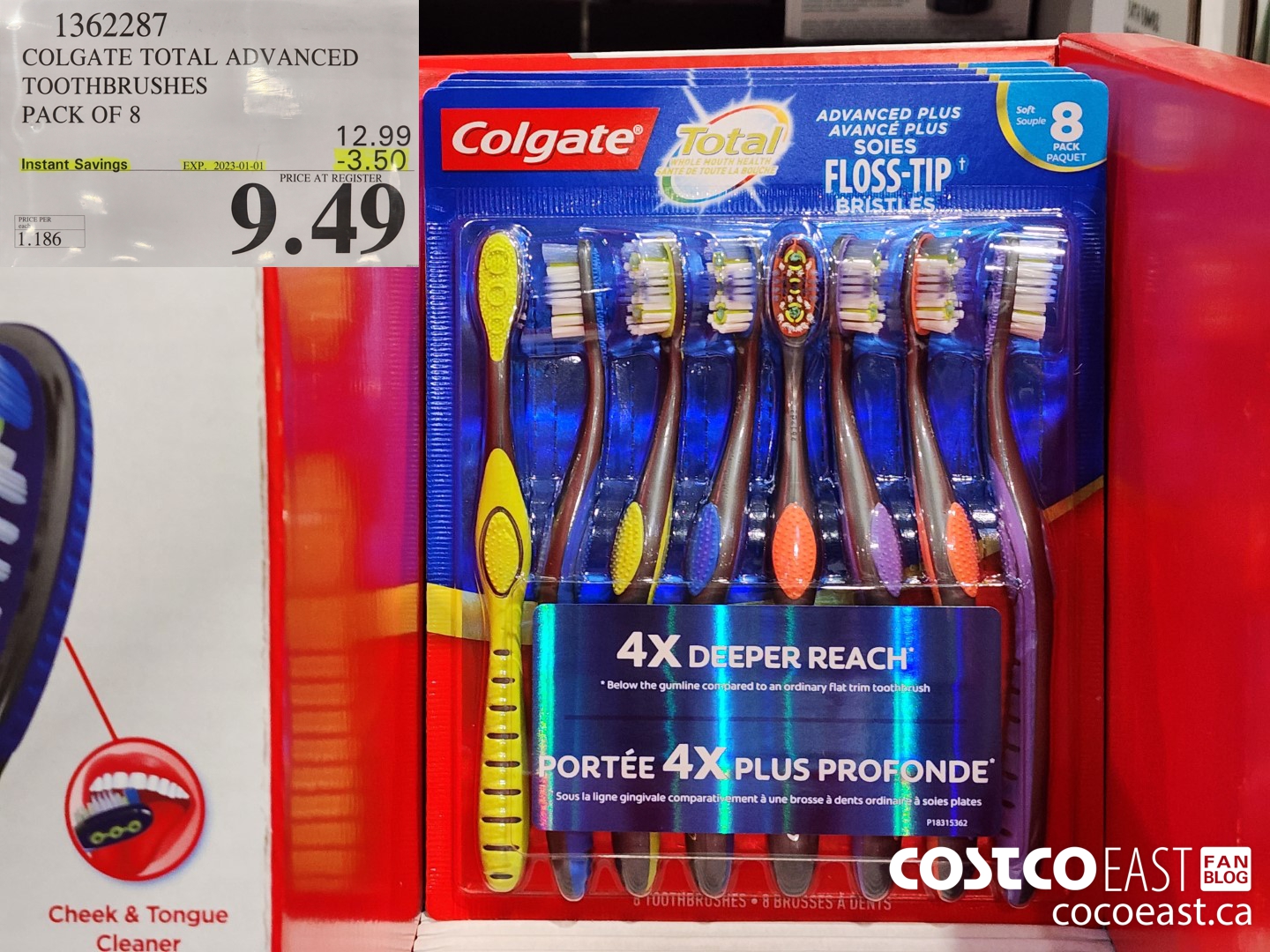 1362287 COLGATE TOTAL ADVANCED TOOTHBRUSHES PACK OF 8 ($3.50 INSTANT SAVINGS EXPIRES ON 2023-01-01) $9.49