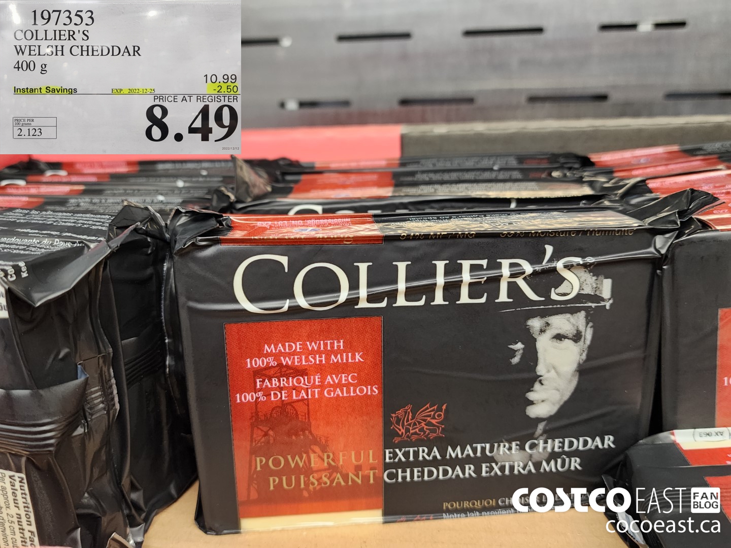 197353 COLLIER'S WELSH CHEDDAR 400G ($2.50 INSTANT SAVINGS EXPIRES ON 2022-12-25) $8.49