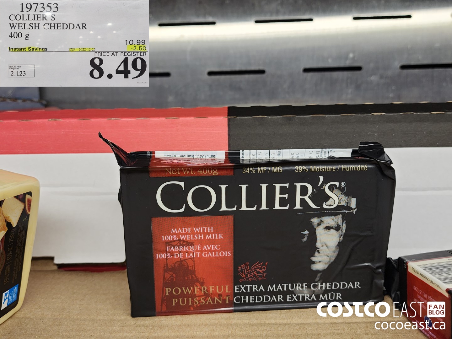 197353 COLLIER'S WELSH CHEDDAR 400G ($2.50 INSTANT SAVINGS EXPIRES ON 2022-12-25) $8.49