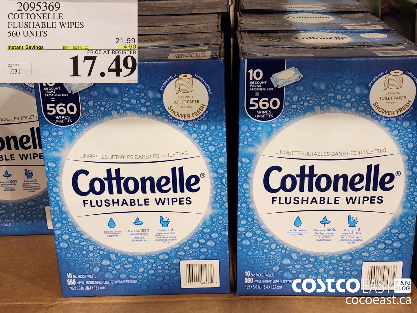 2095369 COTTONELLE FLUSHABLE WIPES 560 units ($4.00 INSTANT SAVINGS EXPIRES ON 2023-01-29) $17.49