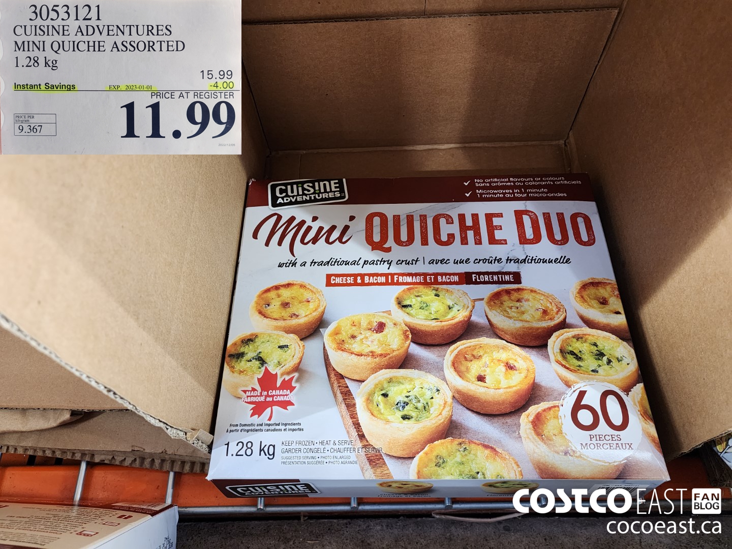 3053121 CUISINE ADVENTURES MINI QUICHE ASSORTED 1.28 kg ($4.00 INSTANT SAVINGS EXPIRES ON 2023-01-01) $11.99