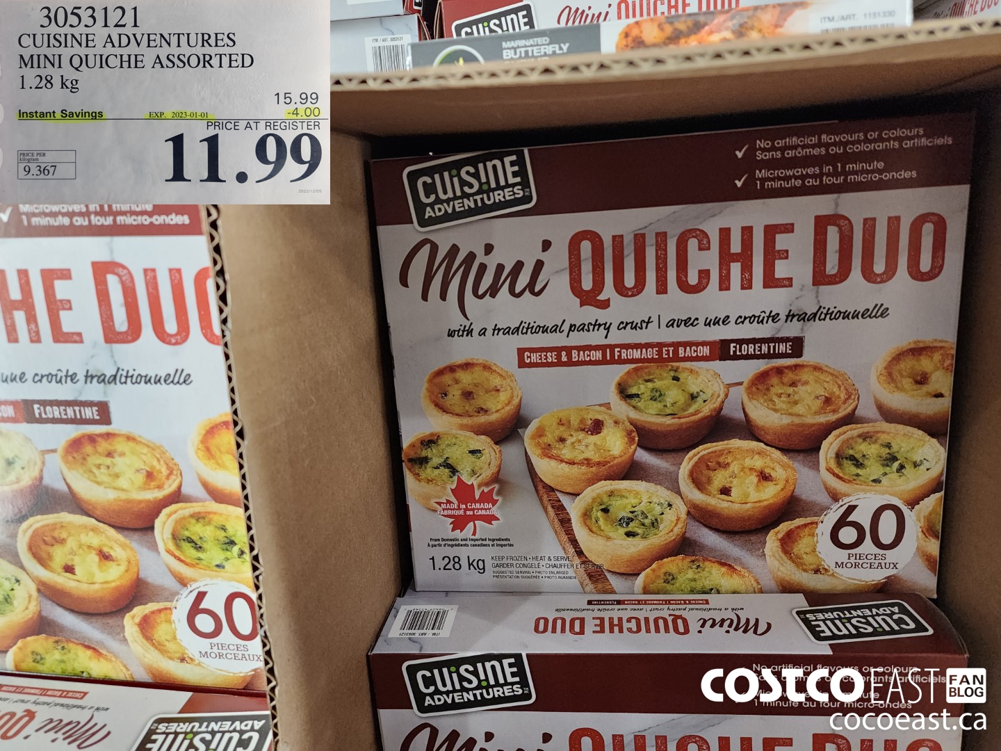3053121 CUISINE ADVENTURES MINI QUICHE ASSORTED 1.28 kg ($4.00 INSTANT SAVINGS EXPIRES ON 2023-01-01) $11.99