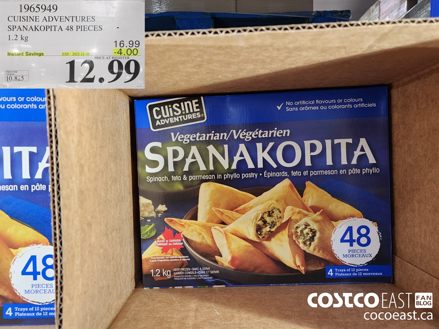 1965949 CUISINE ADVENTURES SPANAKOPITA 48 PIECES 1.2 KG ($4.00 INSTANT SAVINGS EXPIRES ON 2022-12-18) $12.99