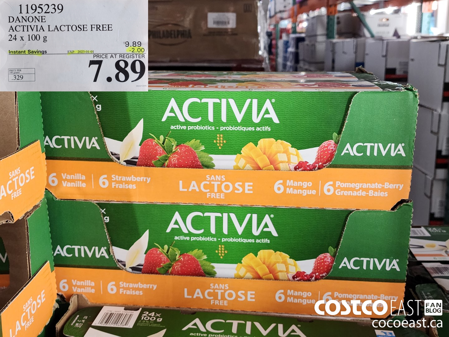 1195239 DANONE ACTIVIA LACTOSE FREE 24 x 100 g ($2.00 INSTANT SAVINGS EXPIRES ON 2023-01-01) $7.89