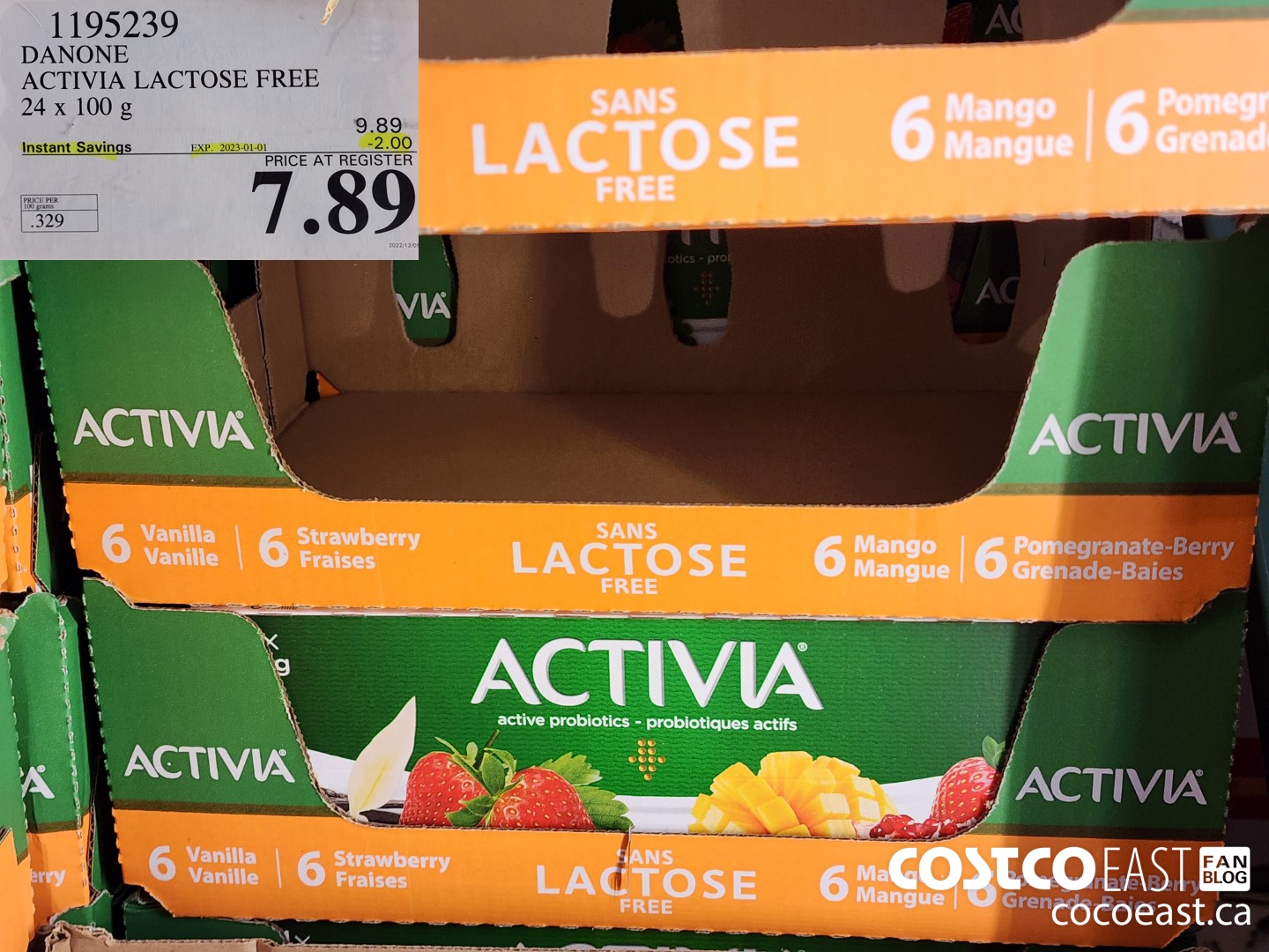 1195239 DANONE ACTIVIA LACTOSE FREE 24 x 100 g ($2.00 INSTANT SAVINGS EXPIRES ON 2023-01-01) $7.89