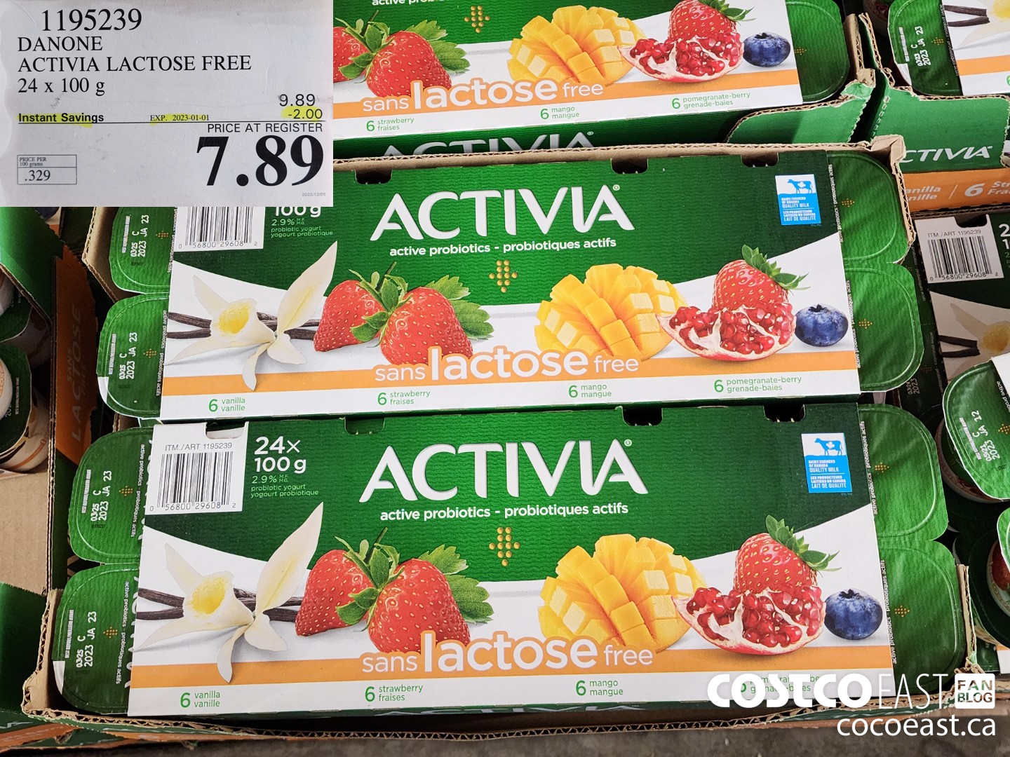 1195239 DANONE ACTIVIA LACTOSE FREE 24 x 100 g ($2.00 INSTANT SAVINGS EXPIRES ON 2023-01-01) $7.89