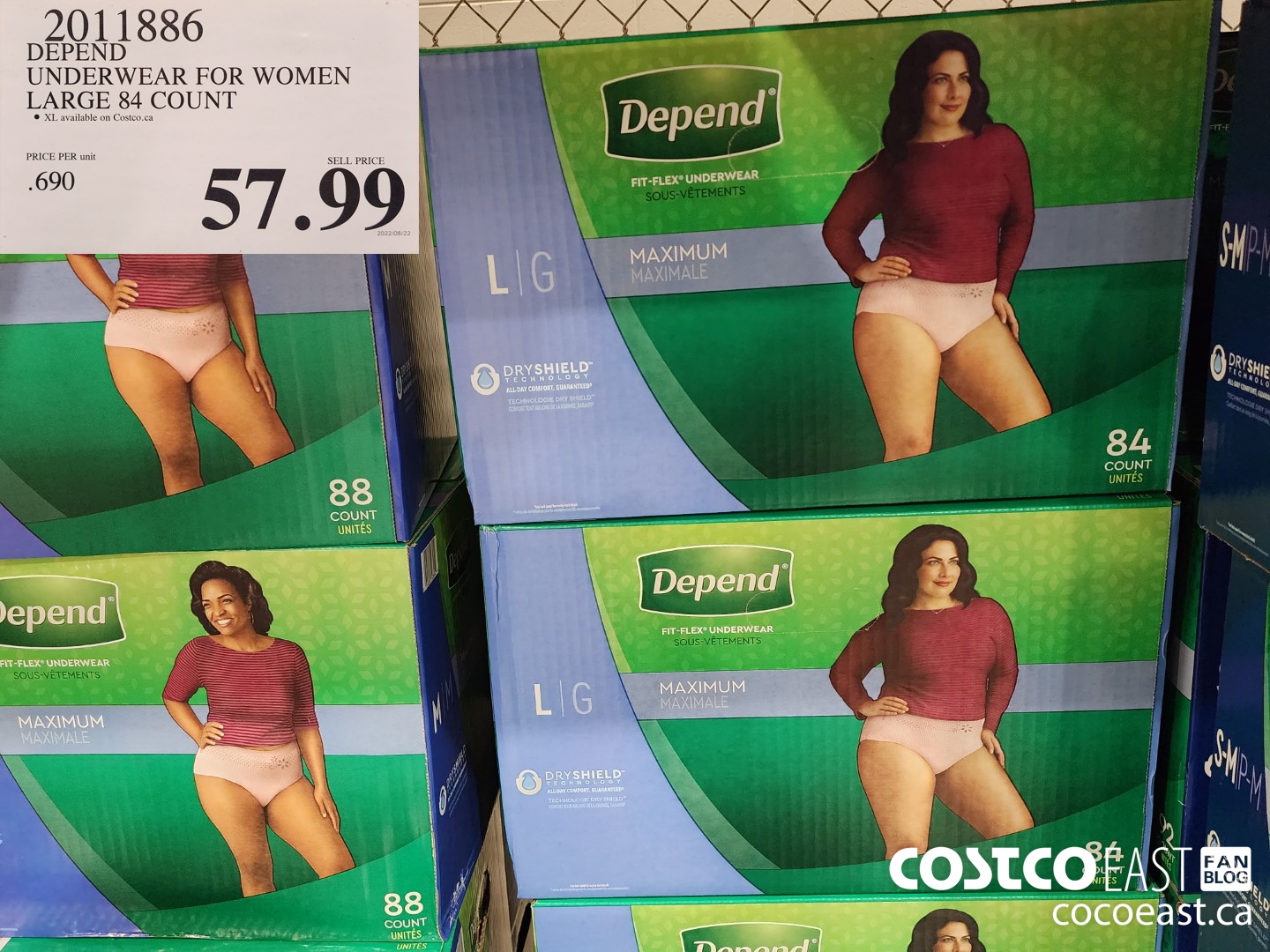 2011886 DEPEND UNDERWEAR FOR WOMEN LARGE 84 COUNT $57.99