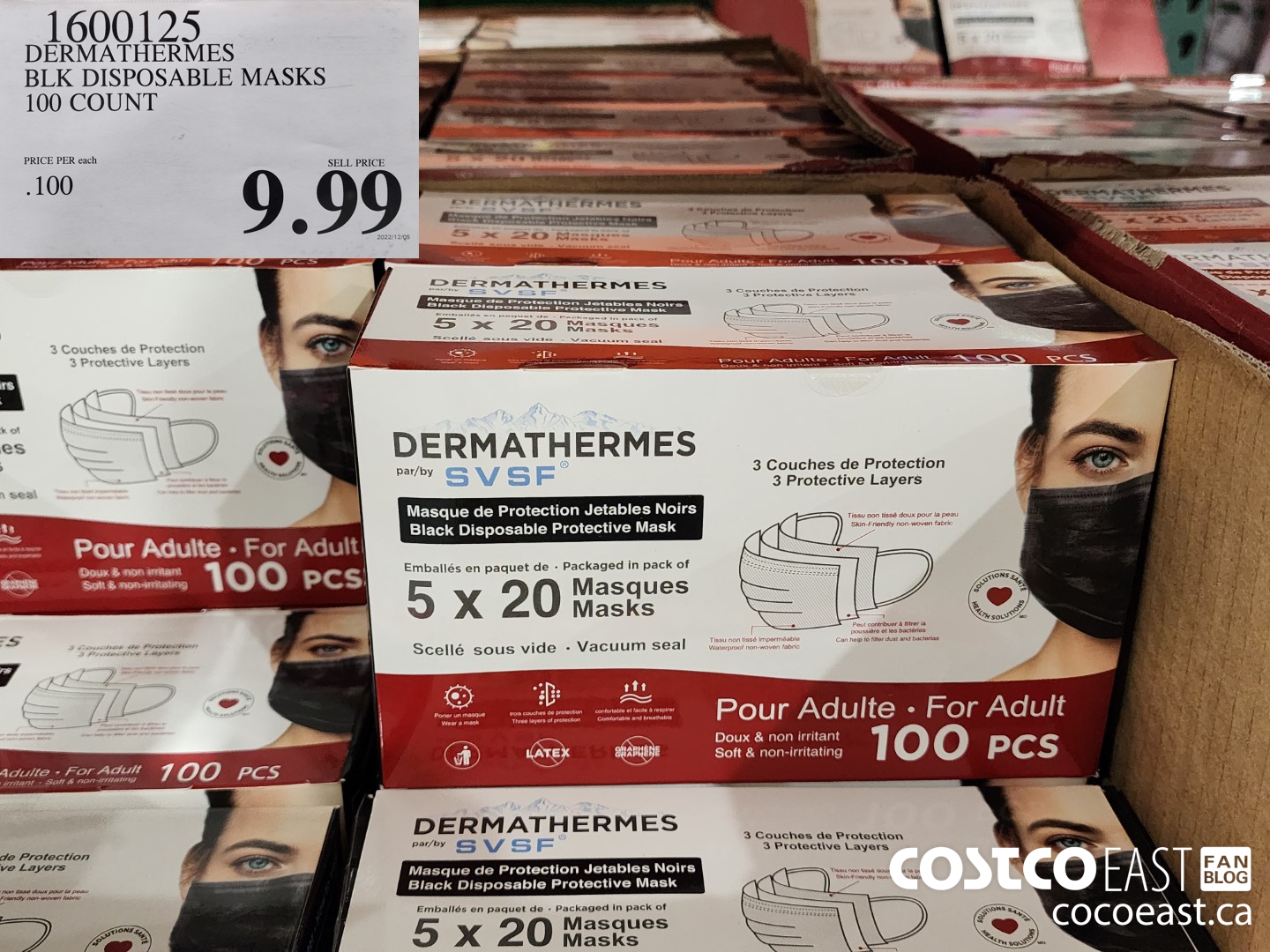 1600125 DERMATHERMES BLK DISPOSABLE MASKS 100 COUNT $9.99