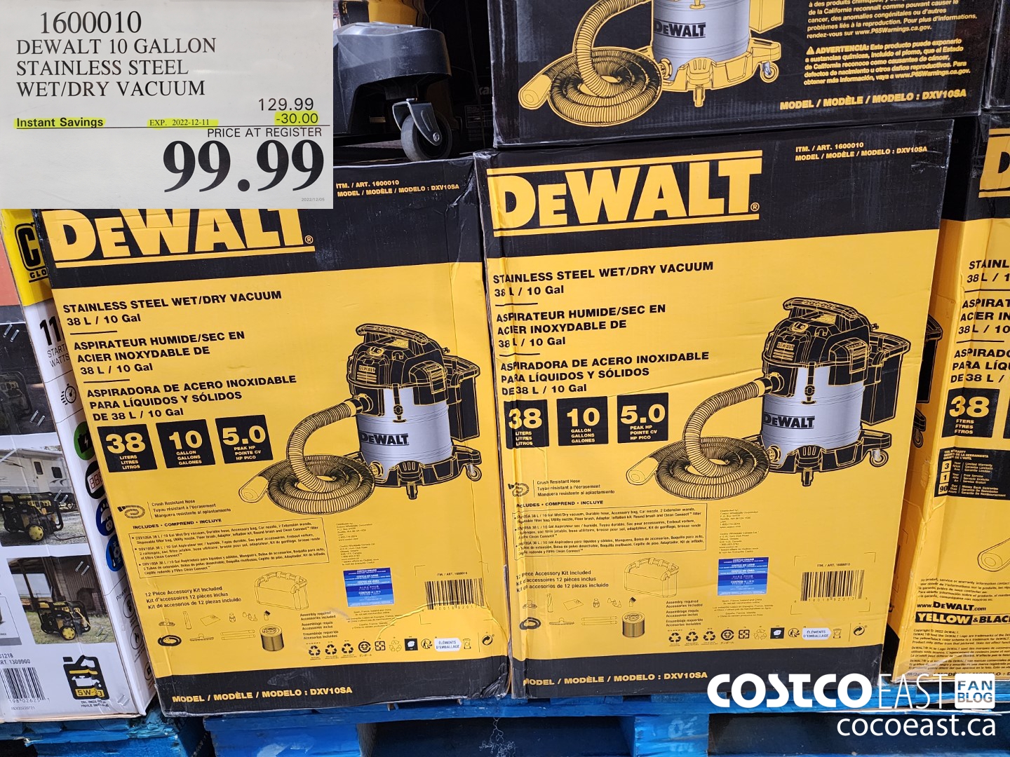 1600010 DEWALT 10 GALLON STAINLESS STEEL WET/DRY VACUUM ($30.00 INSTANT SAVINGS EXPIRES ON 2022-12-11) $99.99