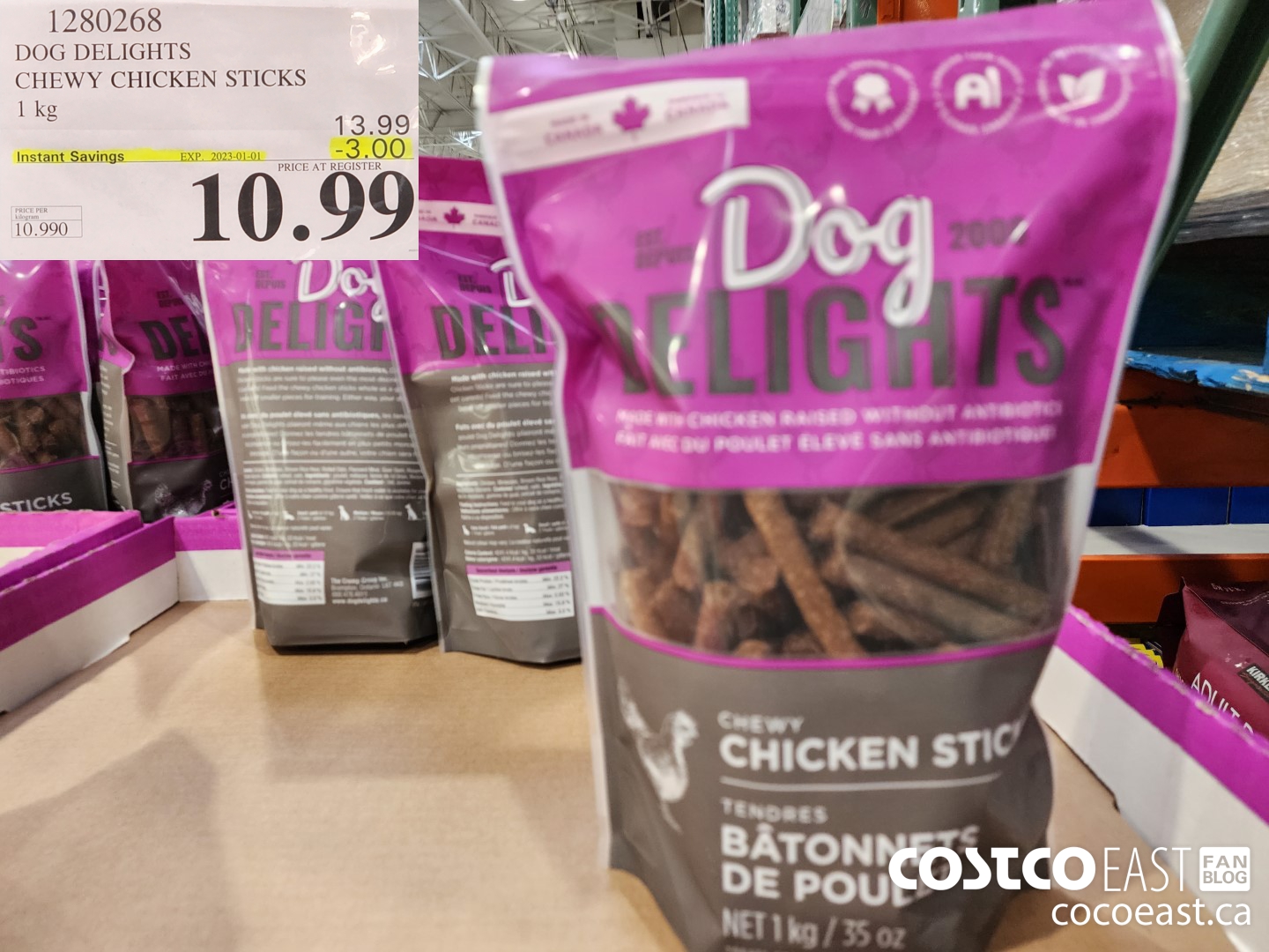 1280268 DOG DELIGHTS CHEWY CHICKEN STICKS 1KG ($3.00 INSTANT SAVINGS EXPIRES ON 2023-01-01) $10.99