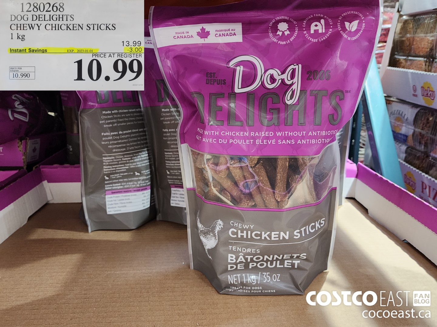 1280268 DOG DELIGHTS CHEWY CHICKEN STICKS 1KG ($3.00 INSTANT SAVINGS EXPIRES ON 2023-01-01) $10.99