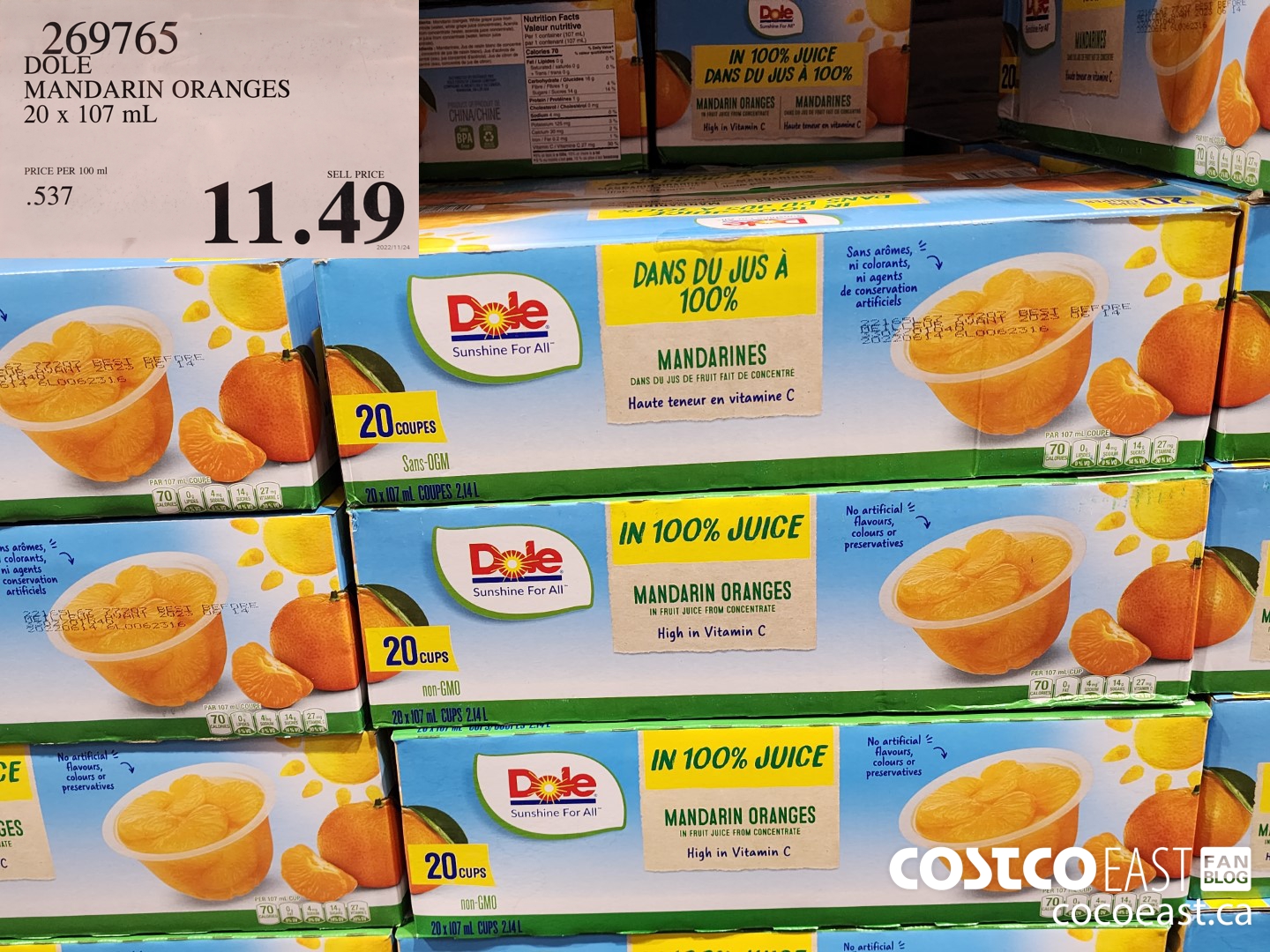 269765 DOLE MANDARIN ORANGES 20 X 107 ML $11.49