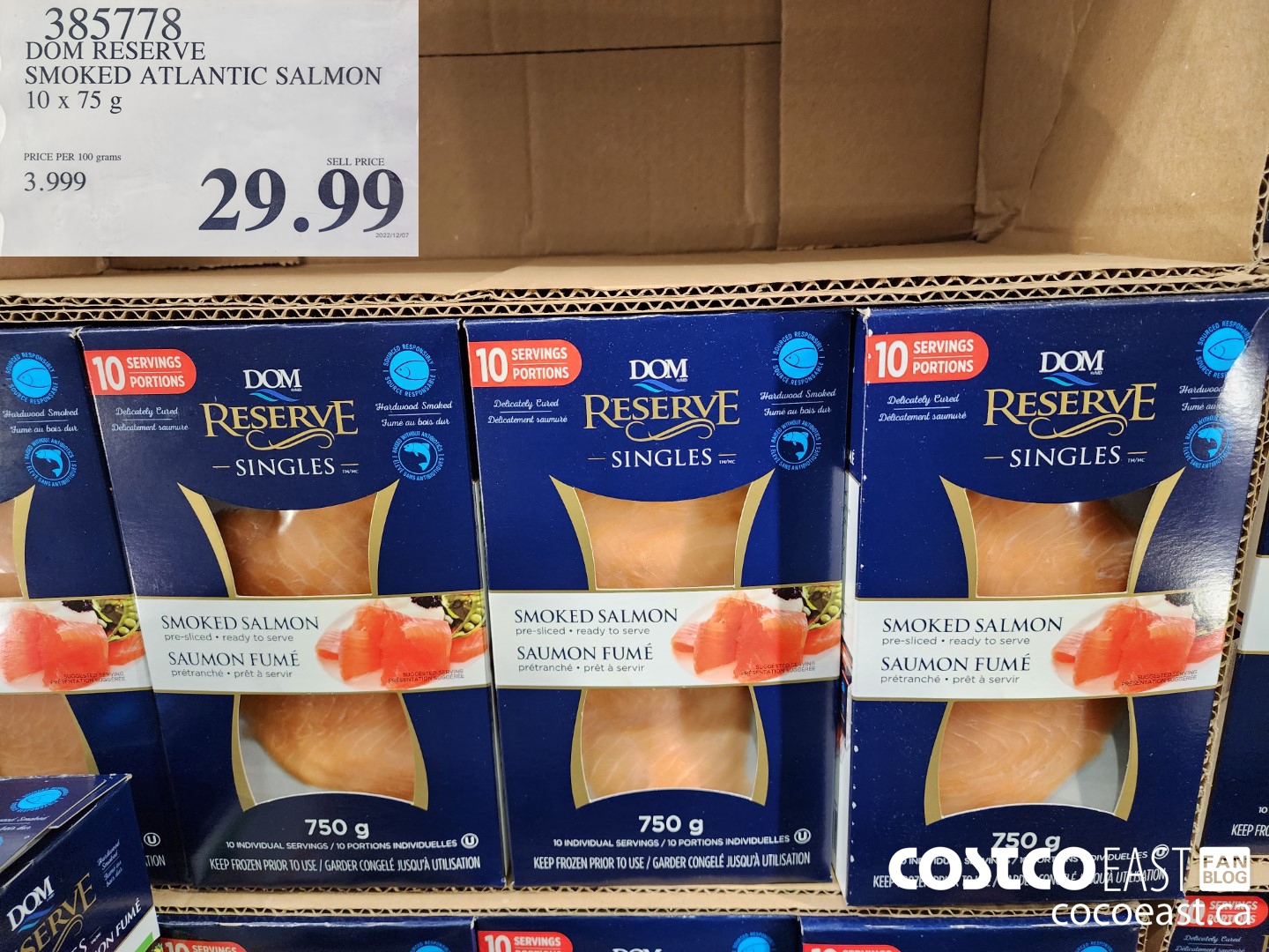 385778 DOM RESERVE SMOKED ATLANTIC SALMON 10 x 75 g $29.99
