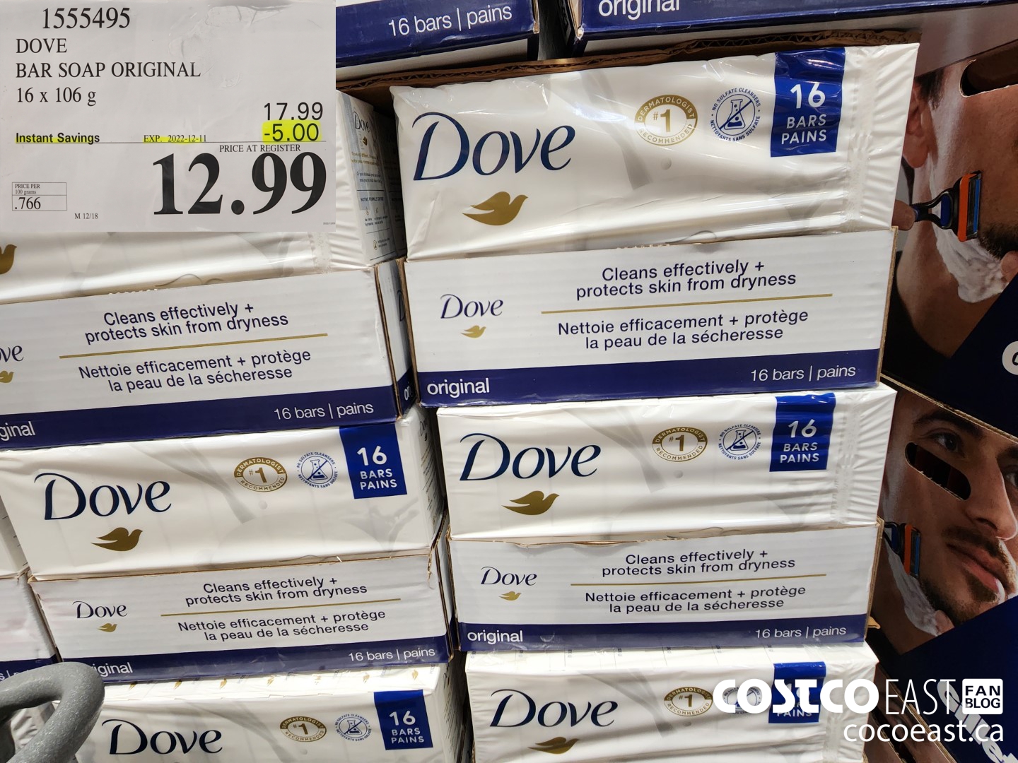 1555495 DOVE BAR SOAP ORIGINAL 16 x 106 g ($5.00 INSTANT SAVINGS EXPIRES ON 2022-12-11) $12.99