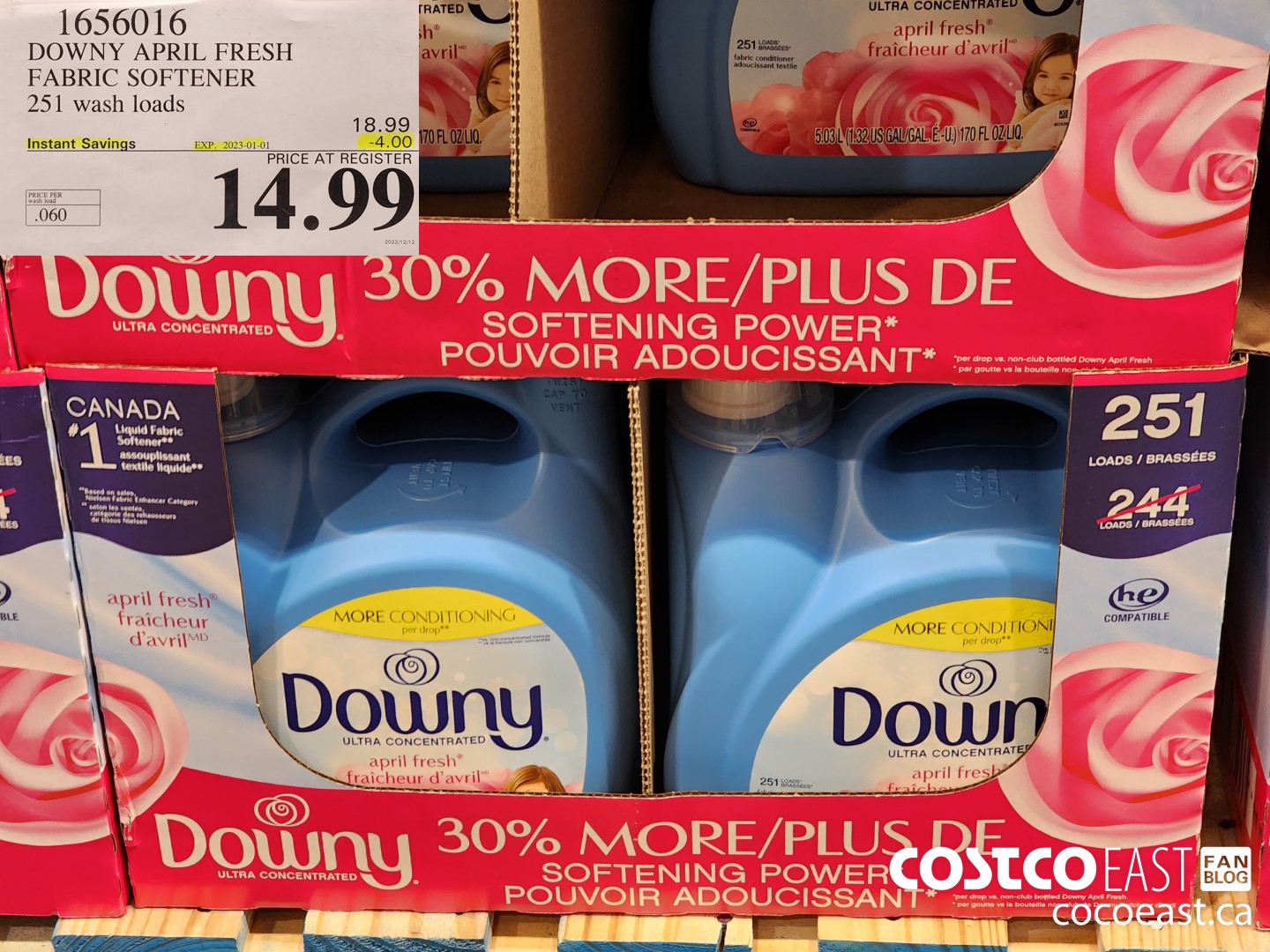 1656016 DOWNY APRIL FRESH FABRIC SOFTENER 251 wash loads ($4.00 INSTANT SAVINGS EXPIRES ON 2023-01-01) $14.99