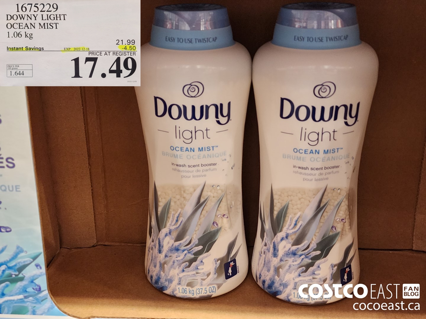1675229 DOWNY LIGHT OCEAN MIST 1.06 KG ($4.50 INSTANT SAVINGS EXPIRES ON 2022-12-18) $17.49