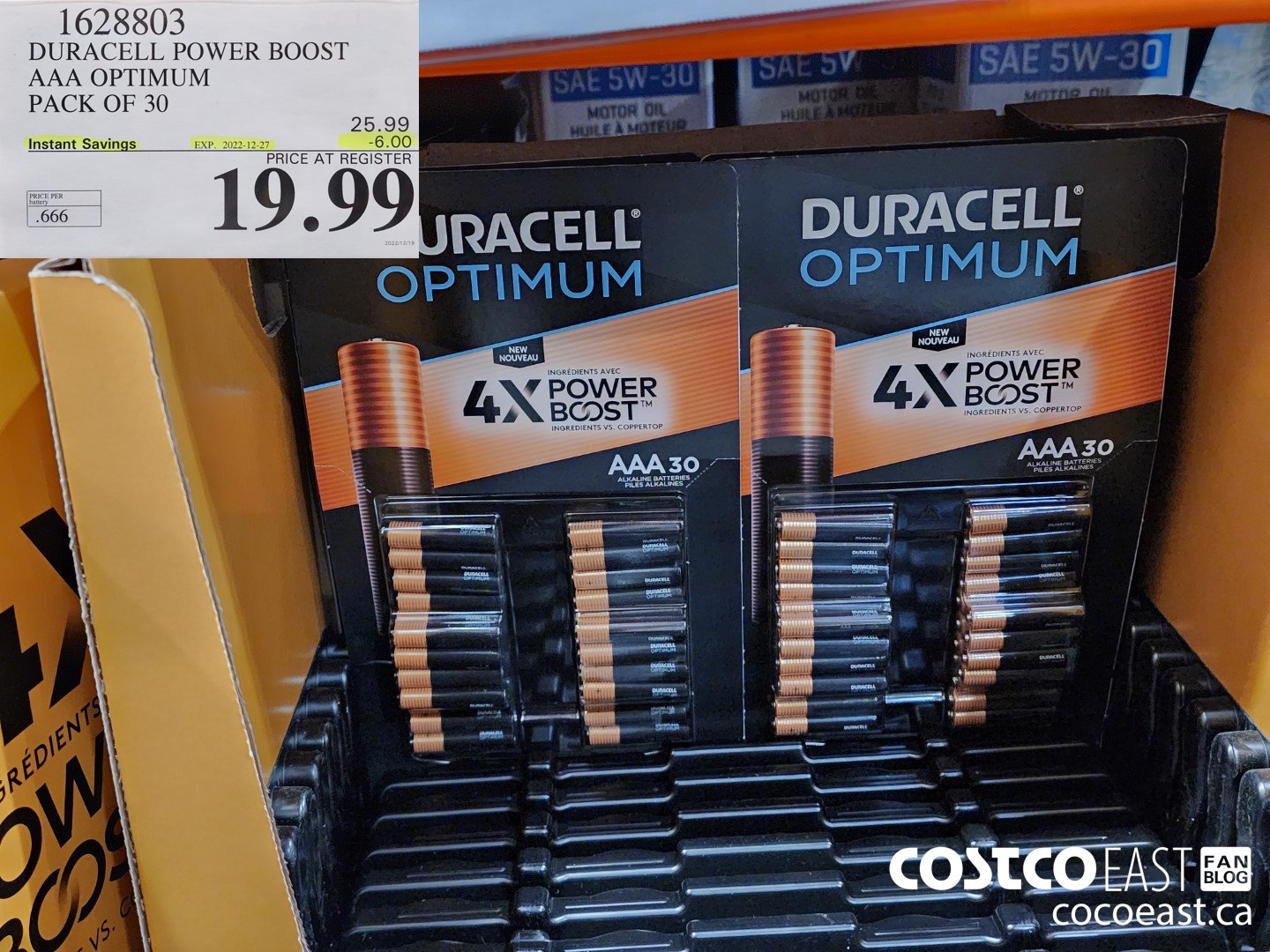 1628803 DURACELL POWER BOOST AAA OPTIMUM PACK OF 30 ($6.00 INSTANT SAVINGS EXPIRES ON 2022-05-01) $19.99
